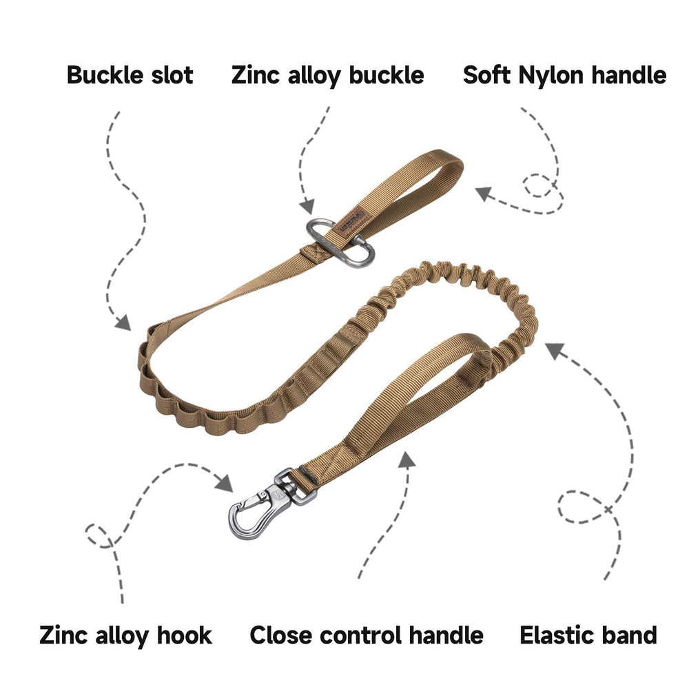 Elastic leash with cushion reduces sudden tugs during walks.