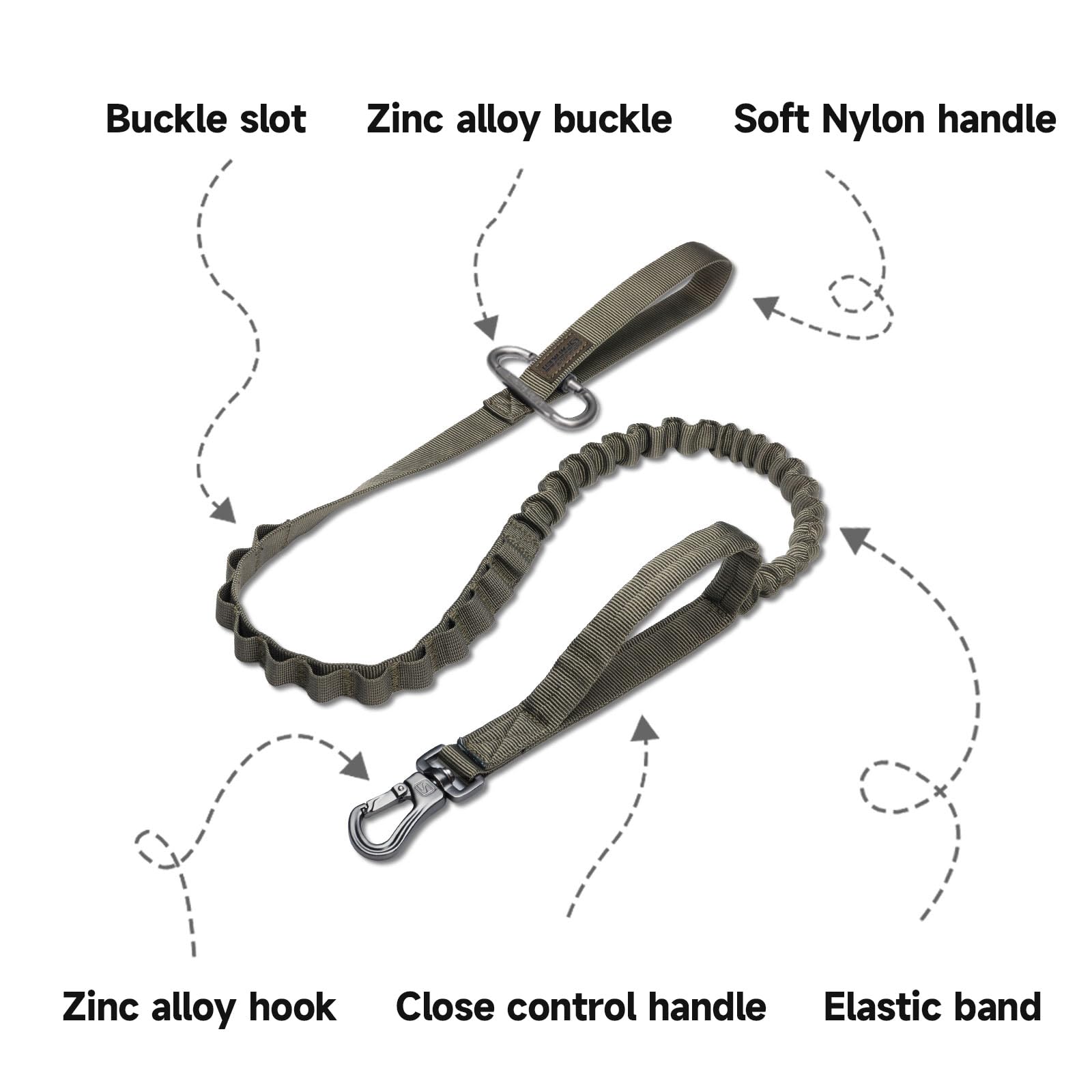 Excellent Elite Spanker elastic stretch leash – reduces sudden jerks with 12-inch cushion.