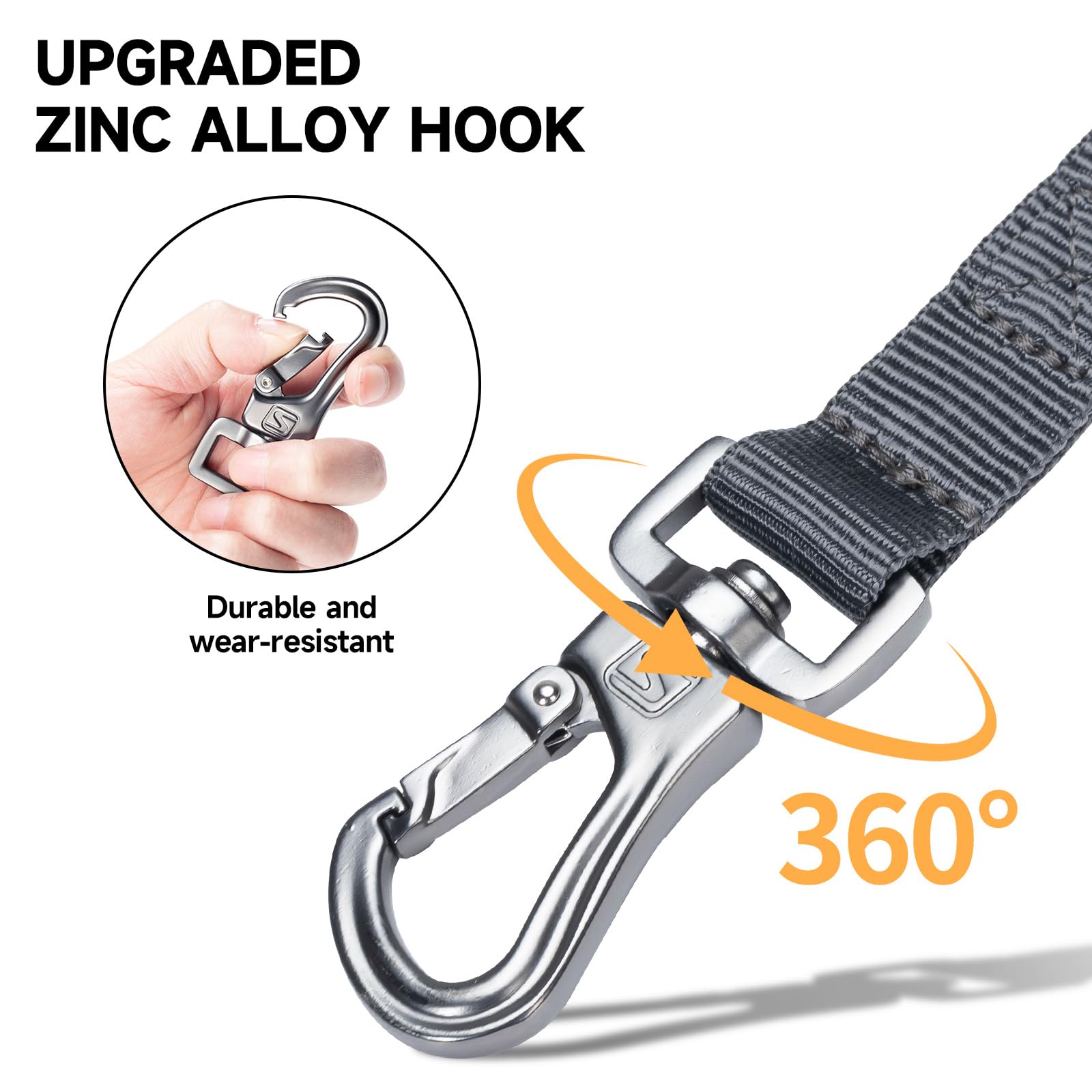 EXCELLENT ELITE SPANKER metal hook and rectangular buckle secure collar attachments.