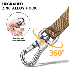Metal hook and rectangular buckle provide durable attachment.