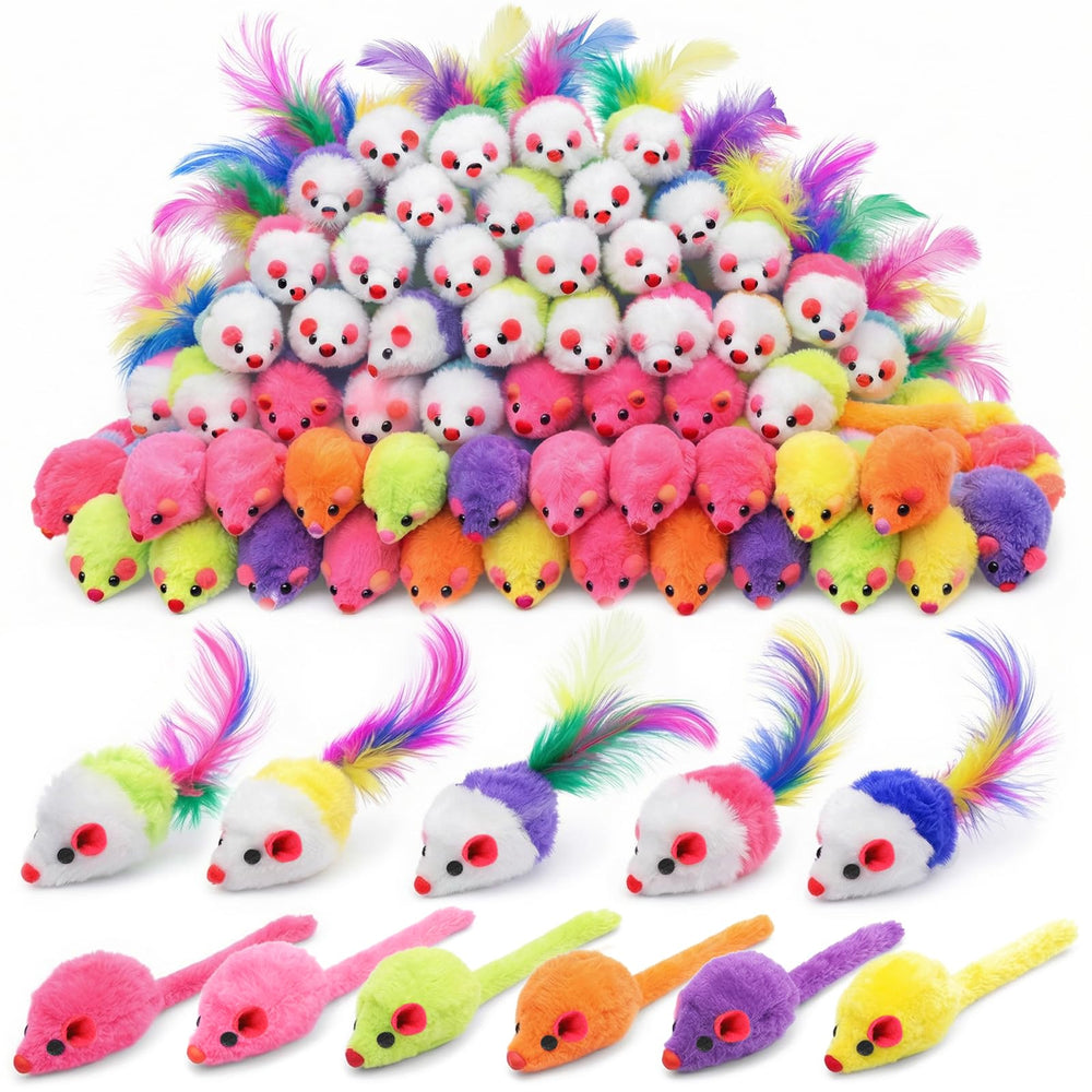Exclaith 120pcs fur mice toys in bright colors for indoor play