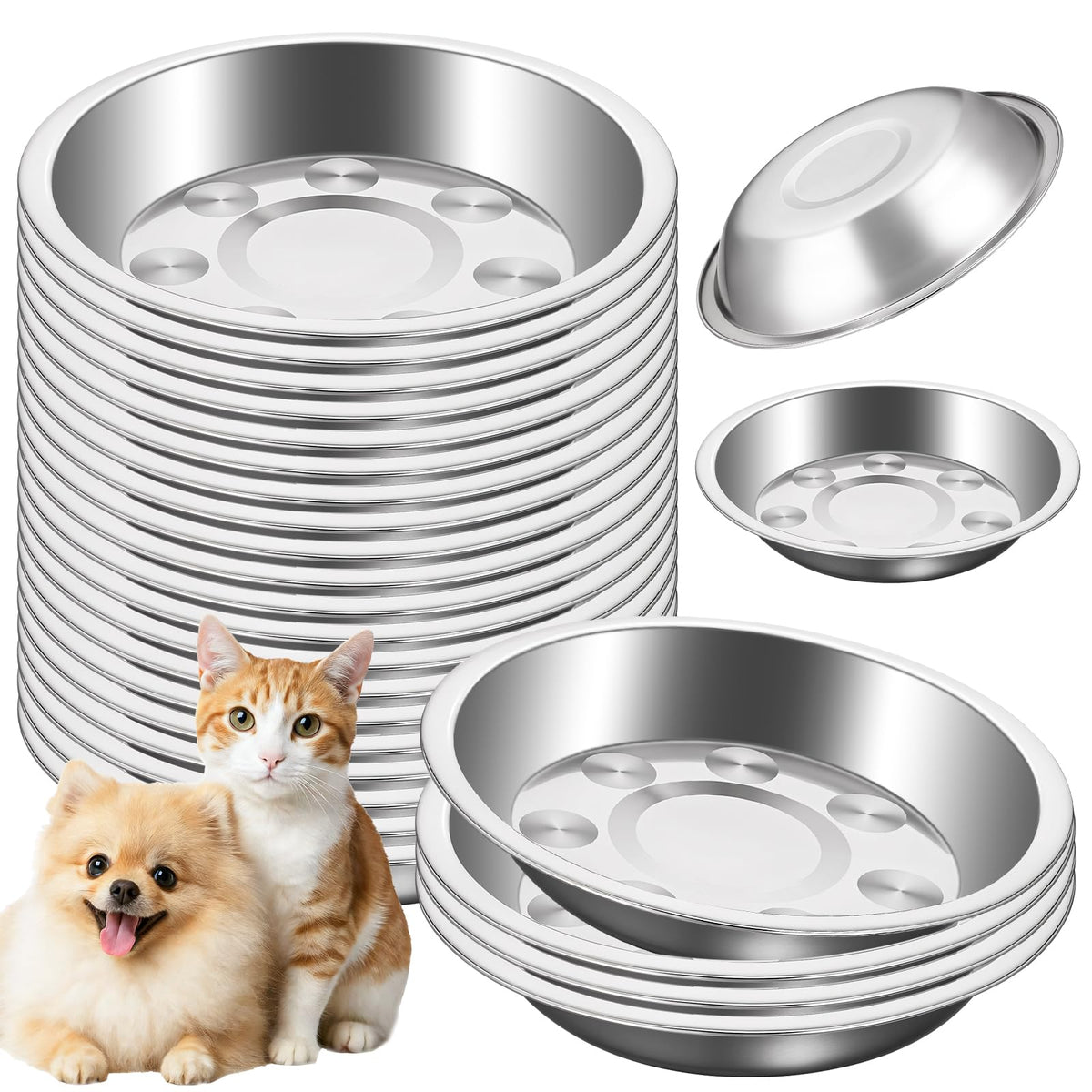 Exclaith 24-piece stainless steel cat bowls set for households with multiple pets, durable and easy to clean.