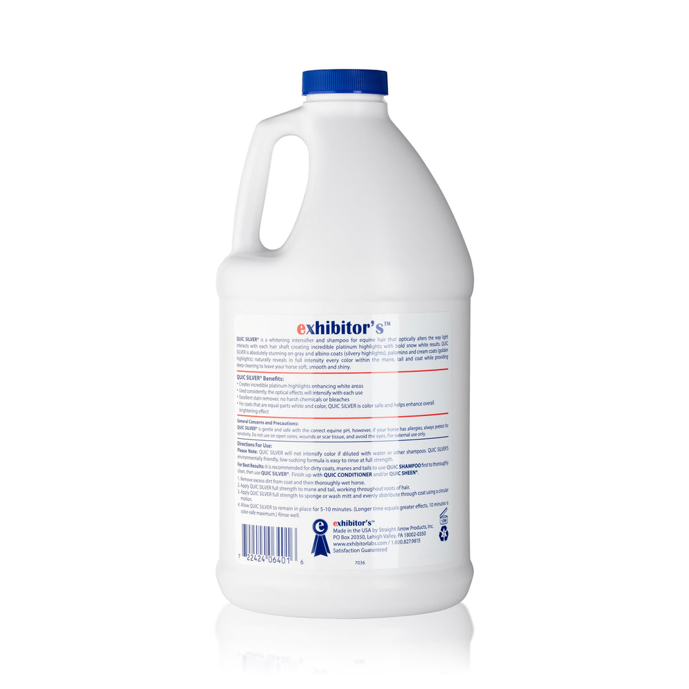 Exhibitor's Quic Silver lather shows gentle cleansing with color boost for mane and tail.