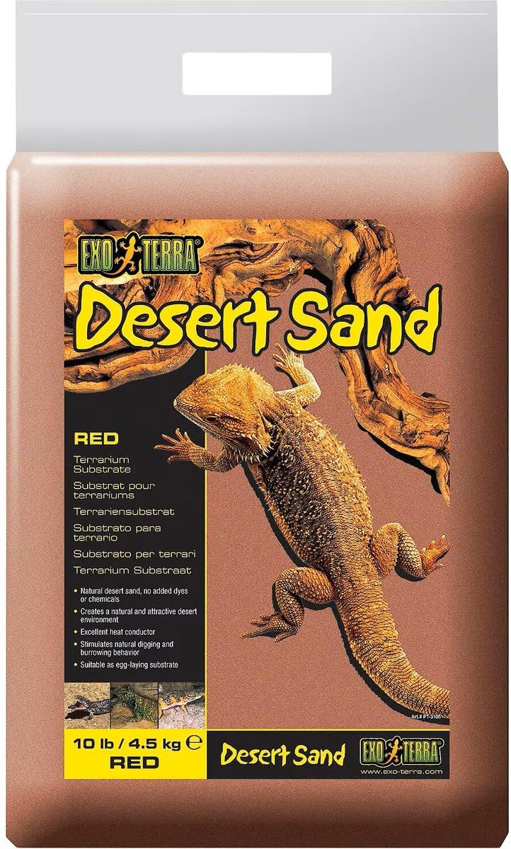 Exo Terra Desert Sand 10 lb red bag with natural desert grains for terrariums.