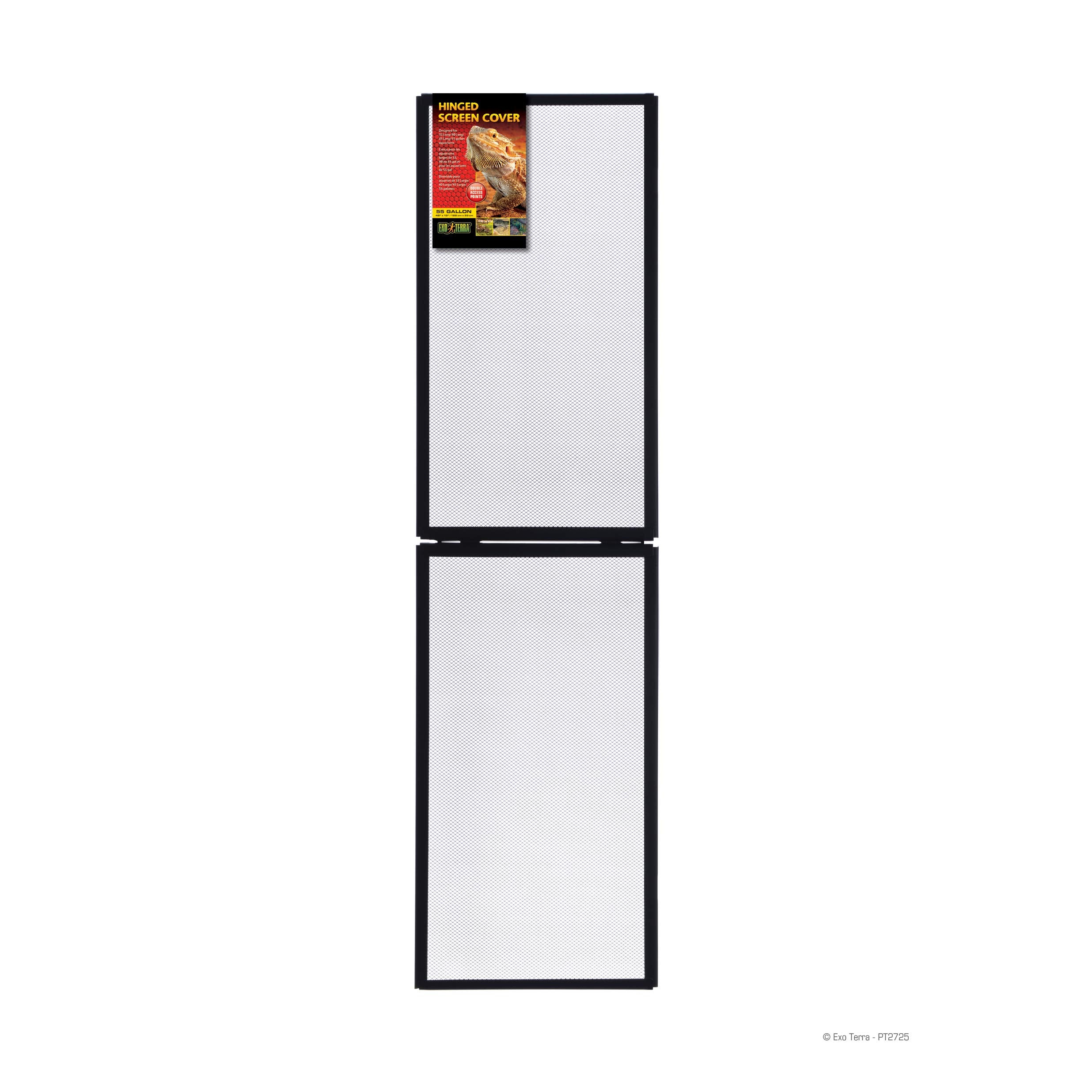 Exo Terra hinged screen cover enables partial opening for feeding and maintenance.
