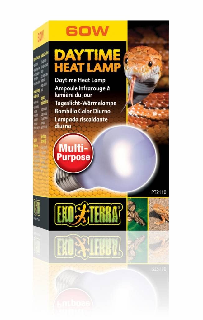 Exo Terra Sun-Glo Neodymium A19 lamp for terrariums delivers natural daylight with warmth.