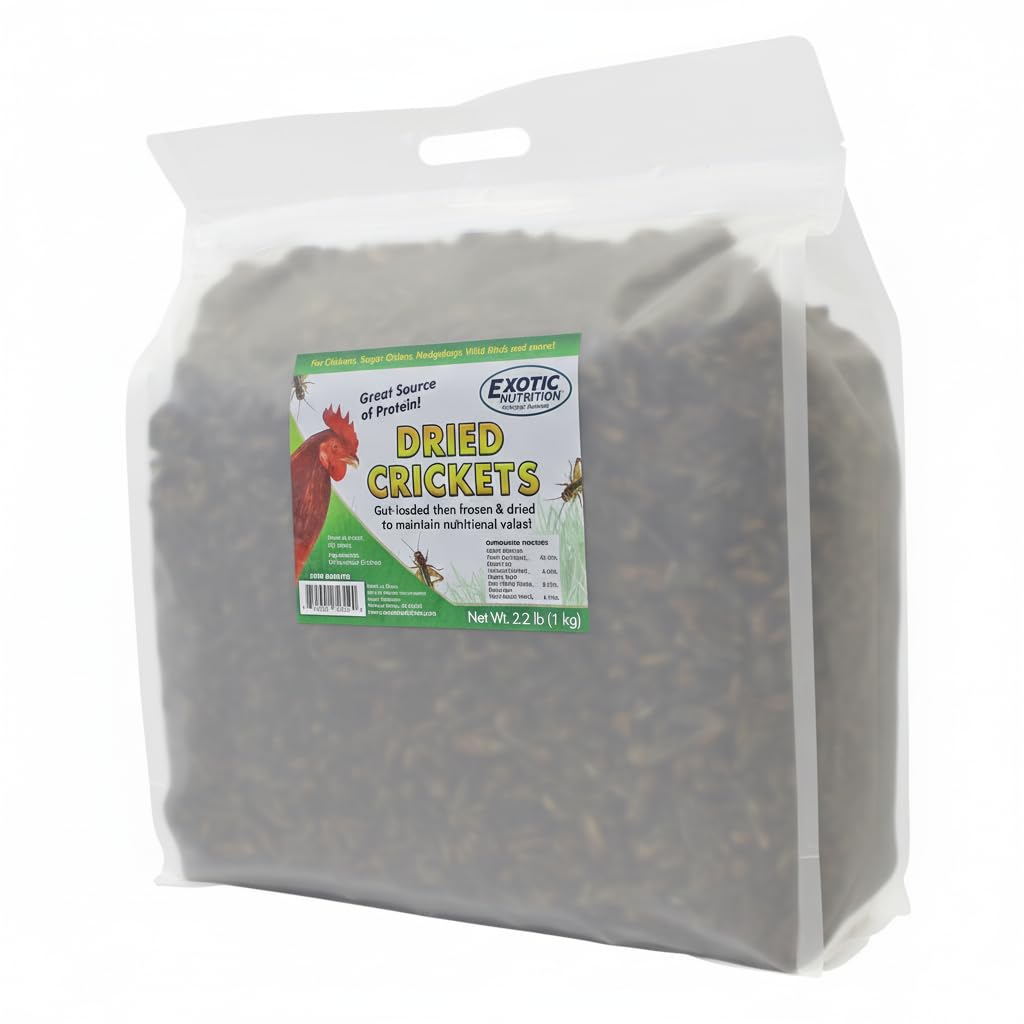 Exotic Nutrition Dried Crickets 2.2 lb bag front for high-protein pet treats