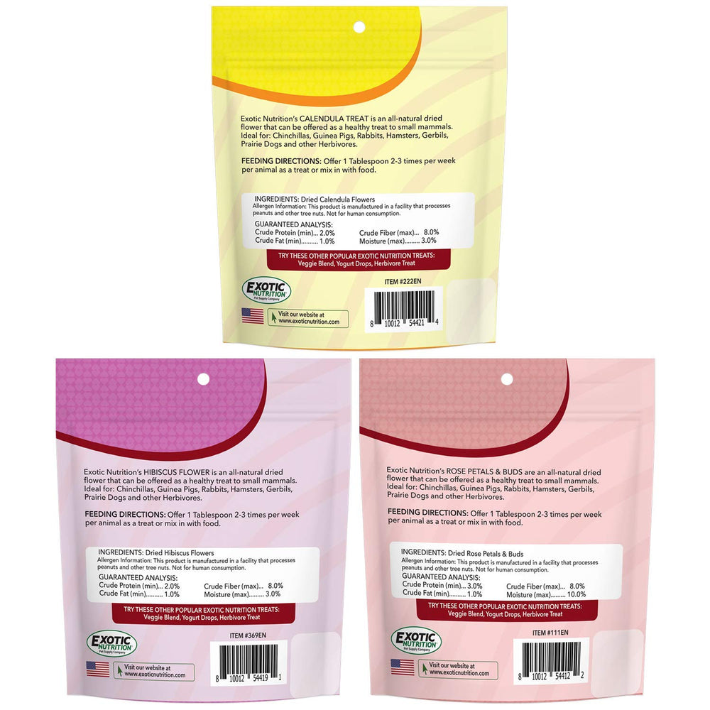 Exotic Nutrition Hibiscus flowers provide vibrant snacking for small pets