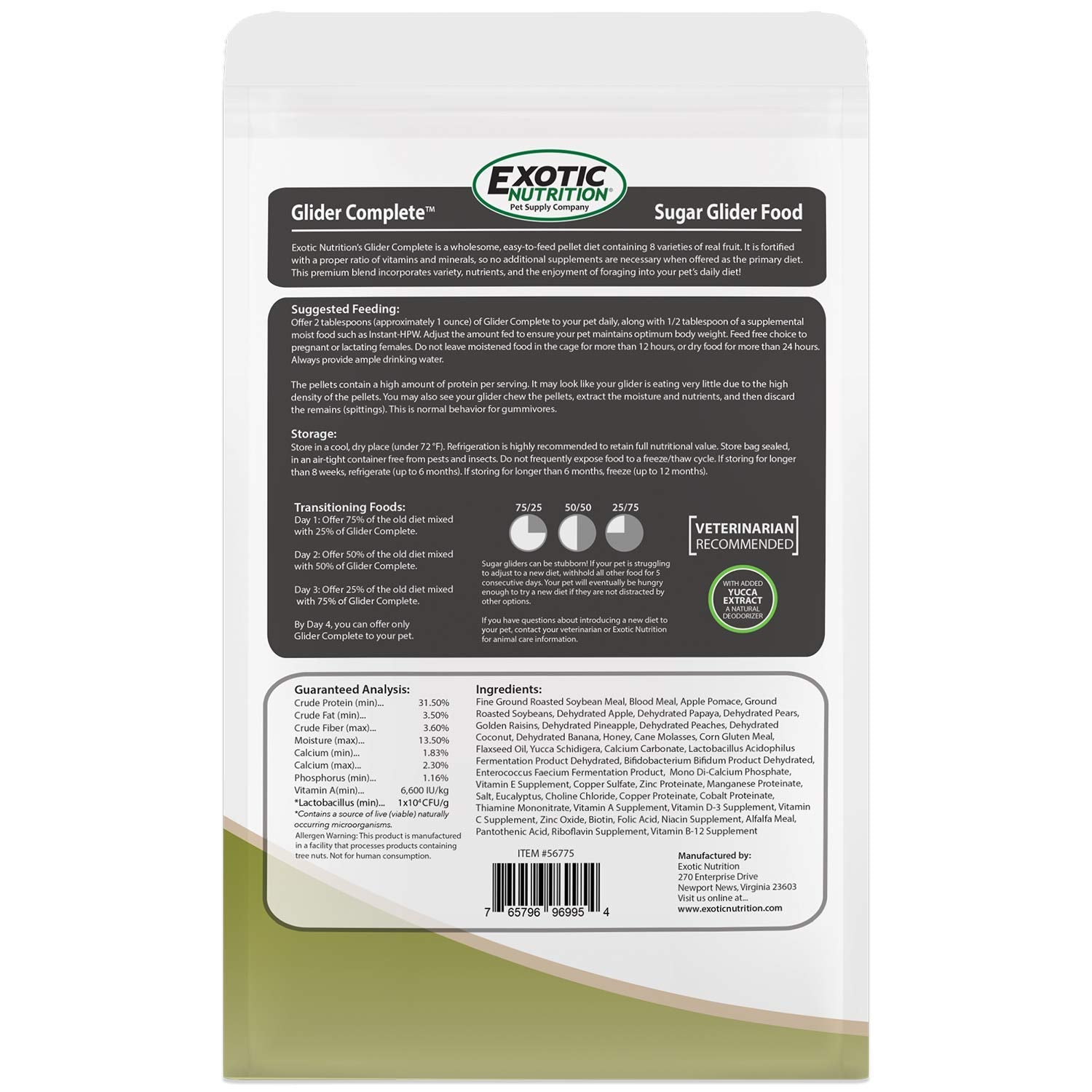 Exotic Nutrition Glider Complete serving dish ready for a meal portion.