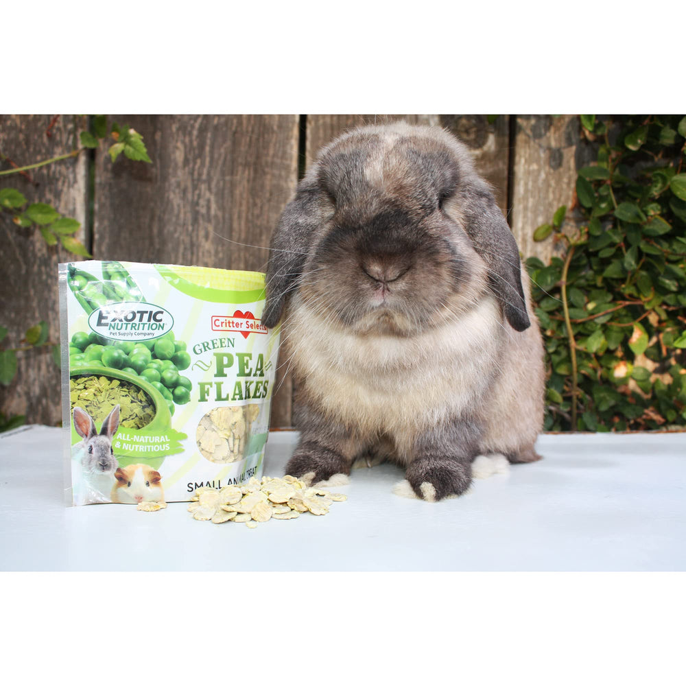 Exotic Nutrition Green Pea Flakes training reward for rabbits and guinea pigs.
