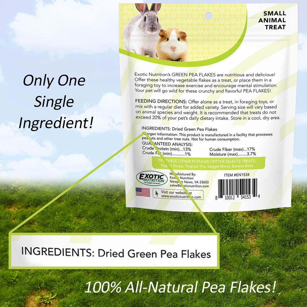 Exotic Nutrition Green Pea Flakes in a pet bowl, ideal as a training reward.