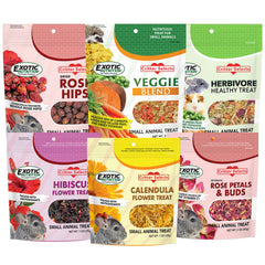 Exotic Nutrition herbivore treats foraging-sized bites encourage natural sniffing and activity.