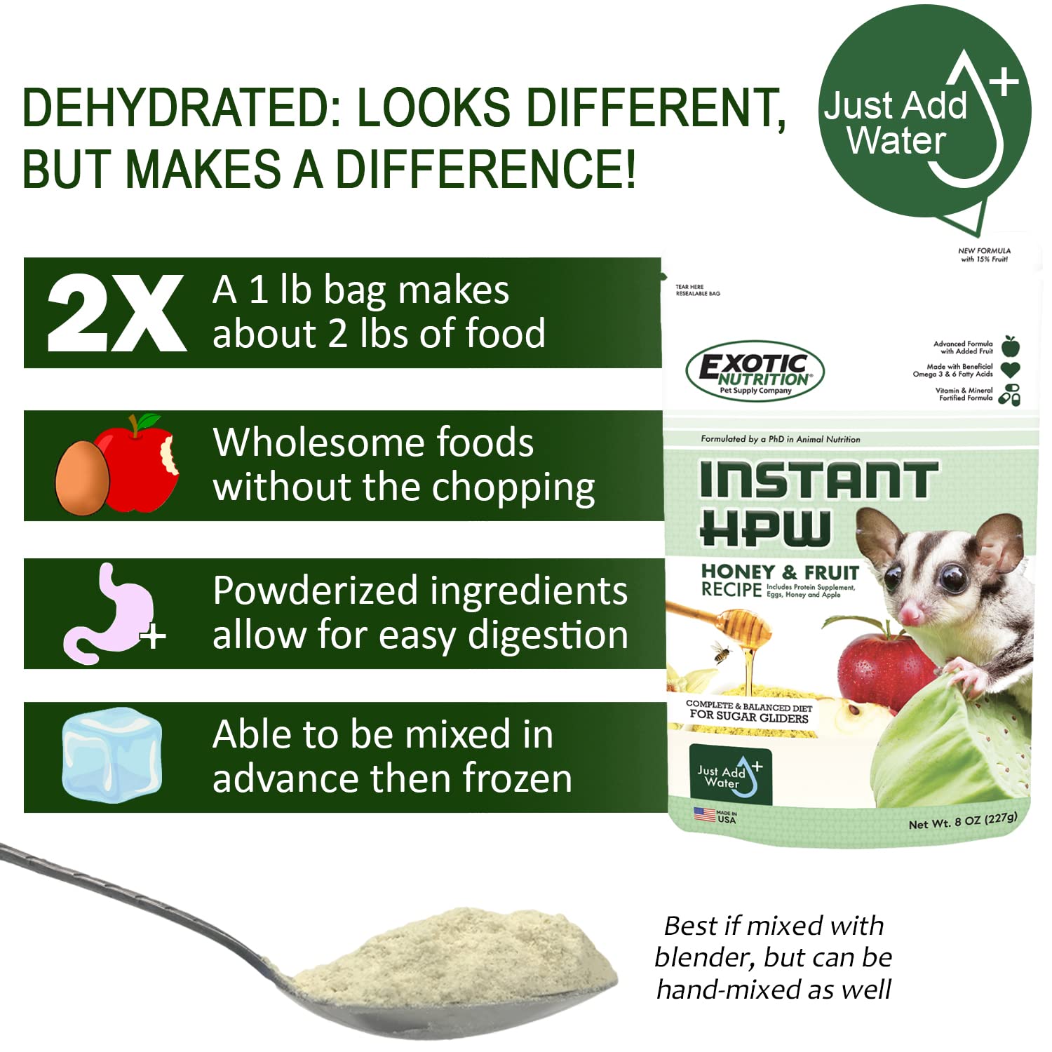 Serving Instant-HPW honey-fruit mix in a shallow bowl for a sugar glider daily meal