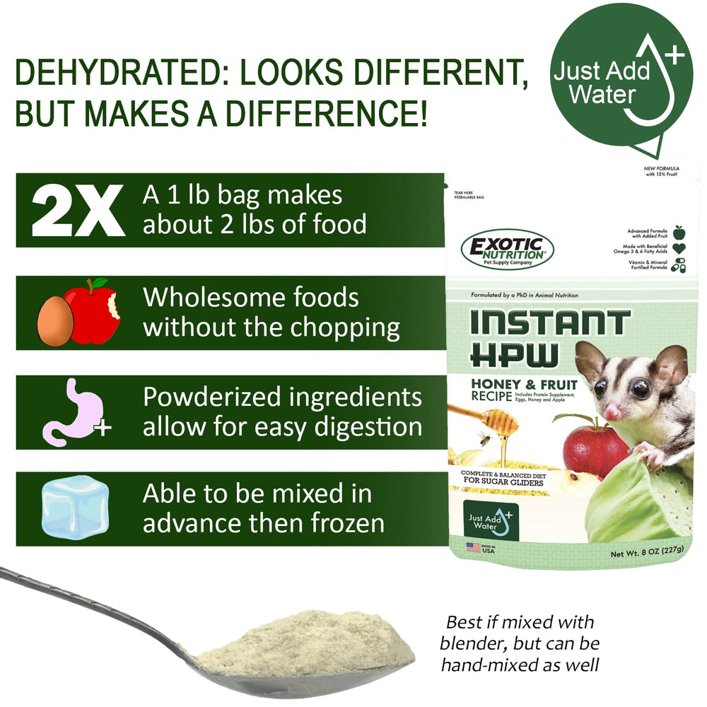 Serving Instant-HPW honey-fruit mix in a shallow bowl for a sugar glider daily meal