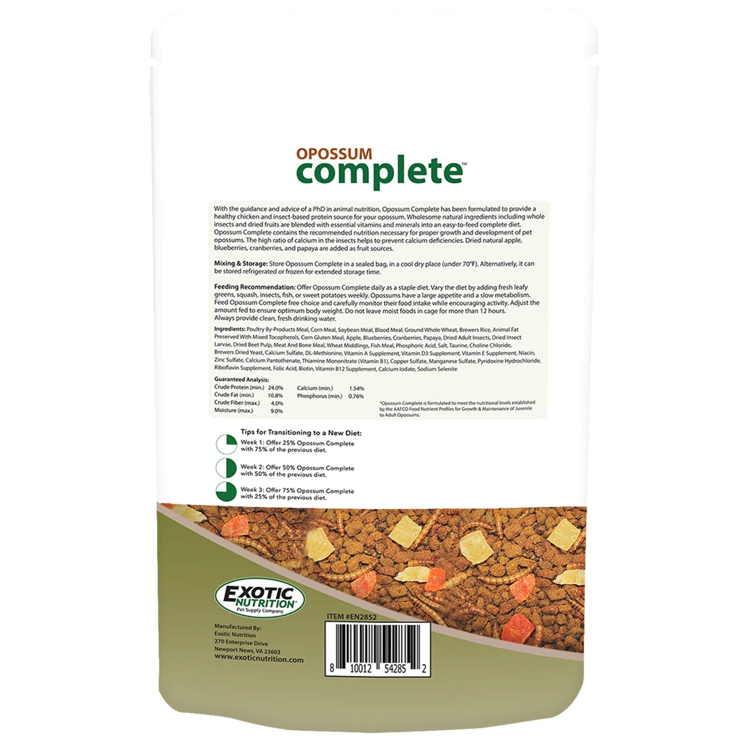 Exotic Nutrition Opossum Complete dried fruit variety adds natural flavor and nutrients.