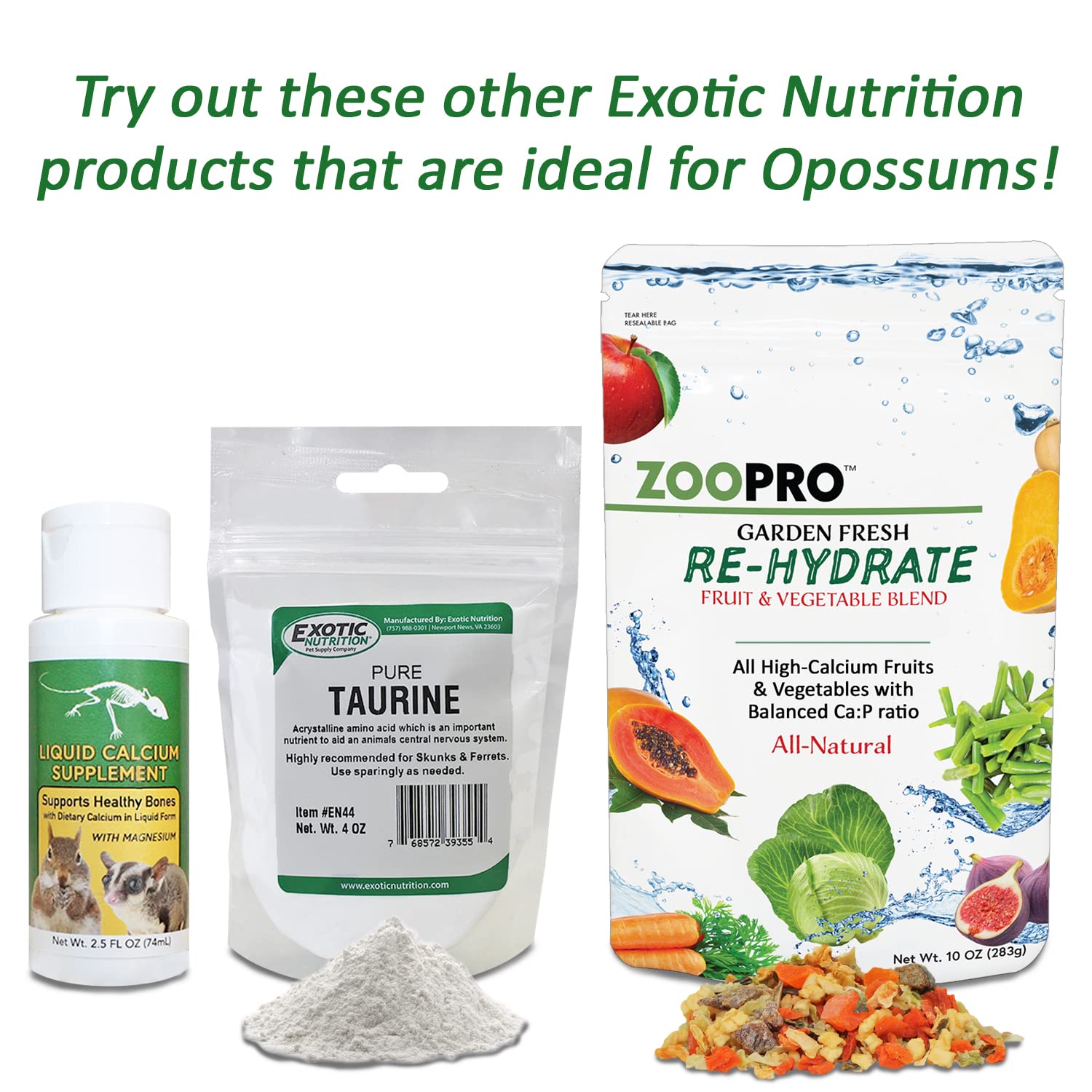 Exotic Nutrition Opossum Complete feeding bowl, convenient ready-to-serve diet for opossums.
