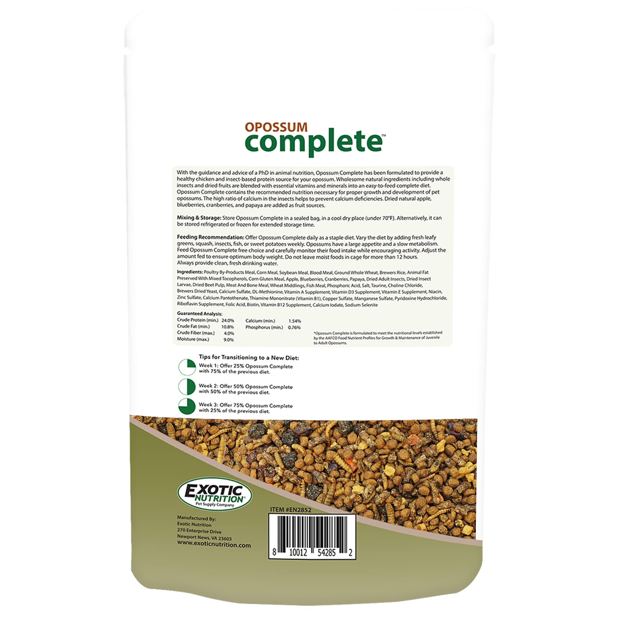 Exotic Nutrition Opossum Complete fruit variety, dried apples and berries add flavor.