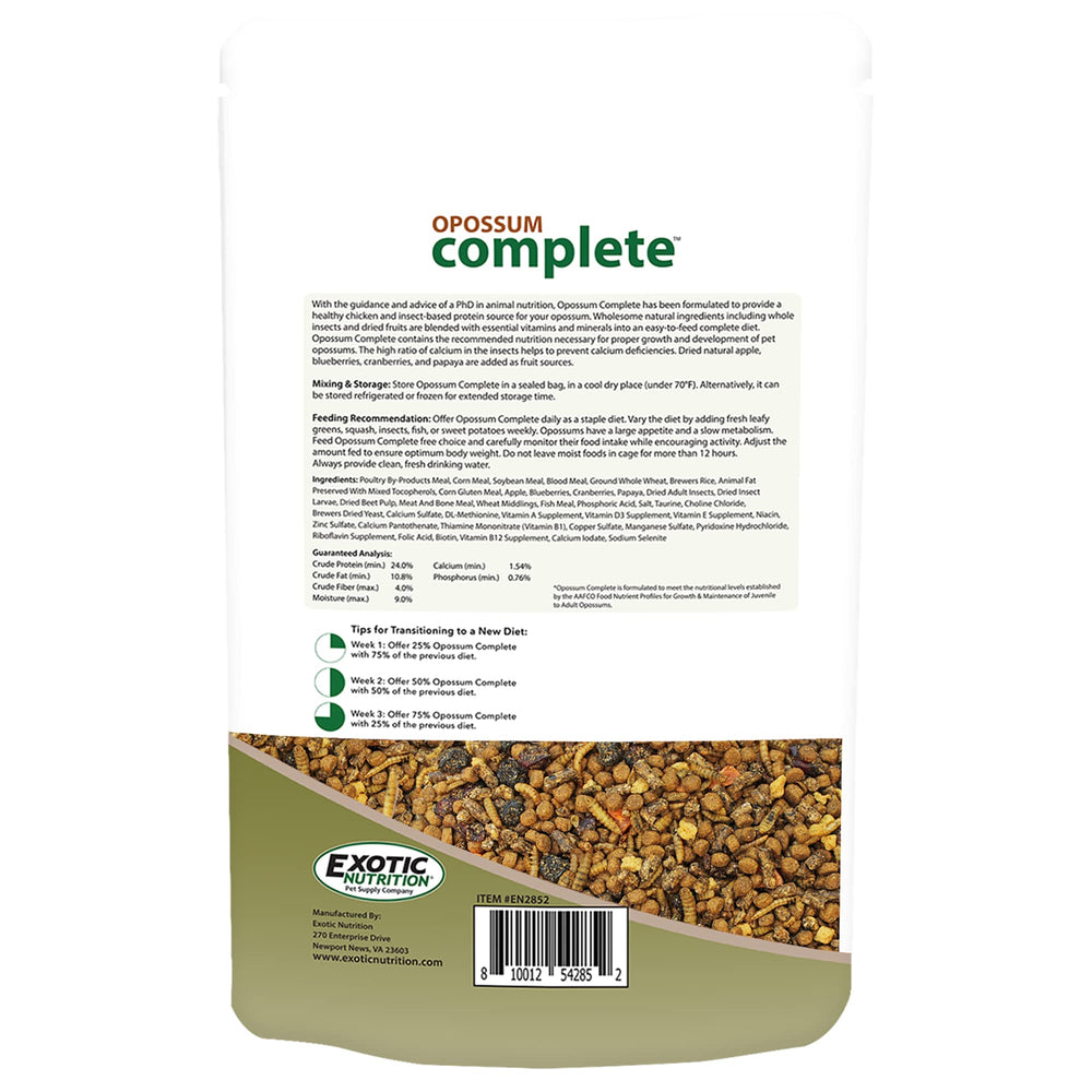 Exotic Nutrition Opossum Complete fruit variety, dried apples and berries add flavor.