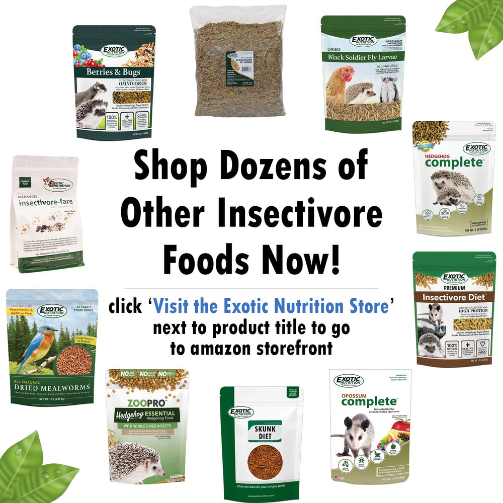 Diet suitable for sugar gliders and hedgehogs, supporting diverse insectivore needs.