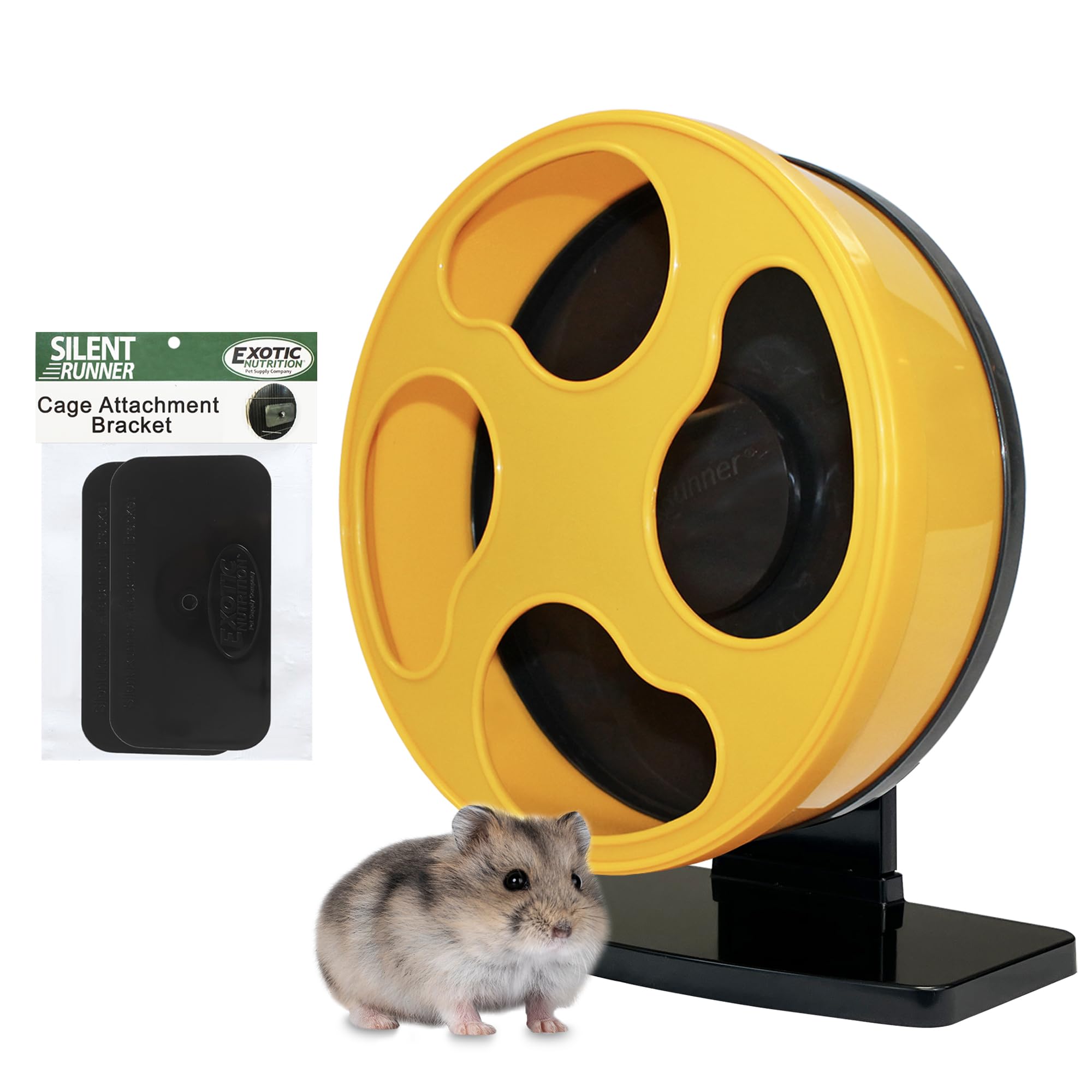 Exotic Nutrition Silent Runner Wheel 9in yellow side view showing whisper‑quiet operation.