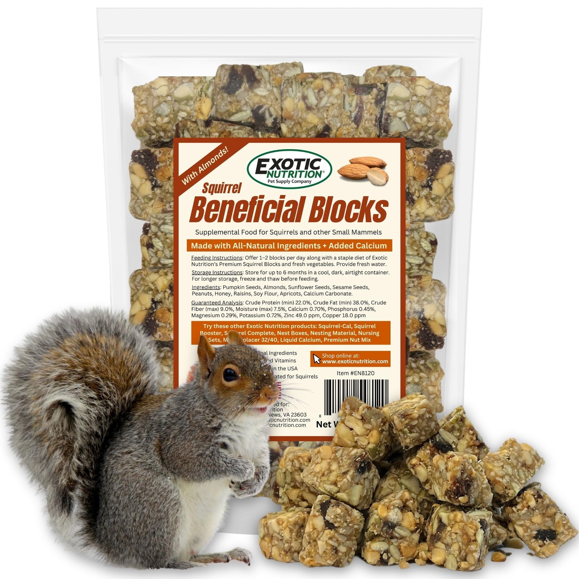 Exotic Nutrition Squirrel Beneficial Blocks packaging for easy storage