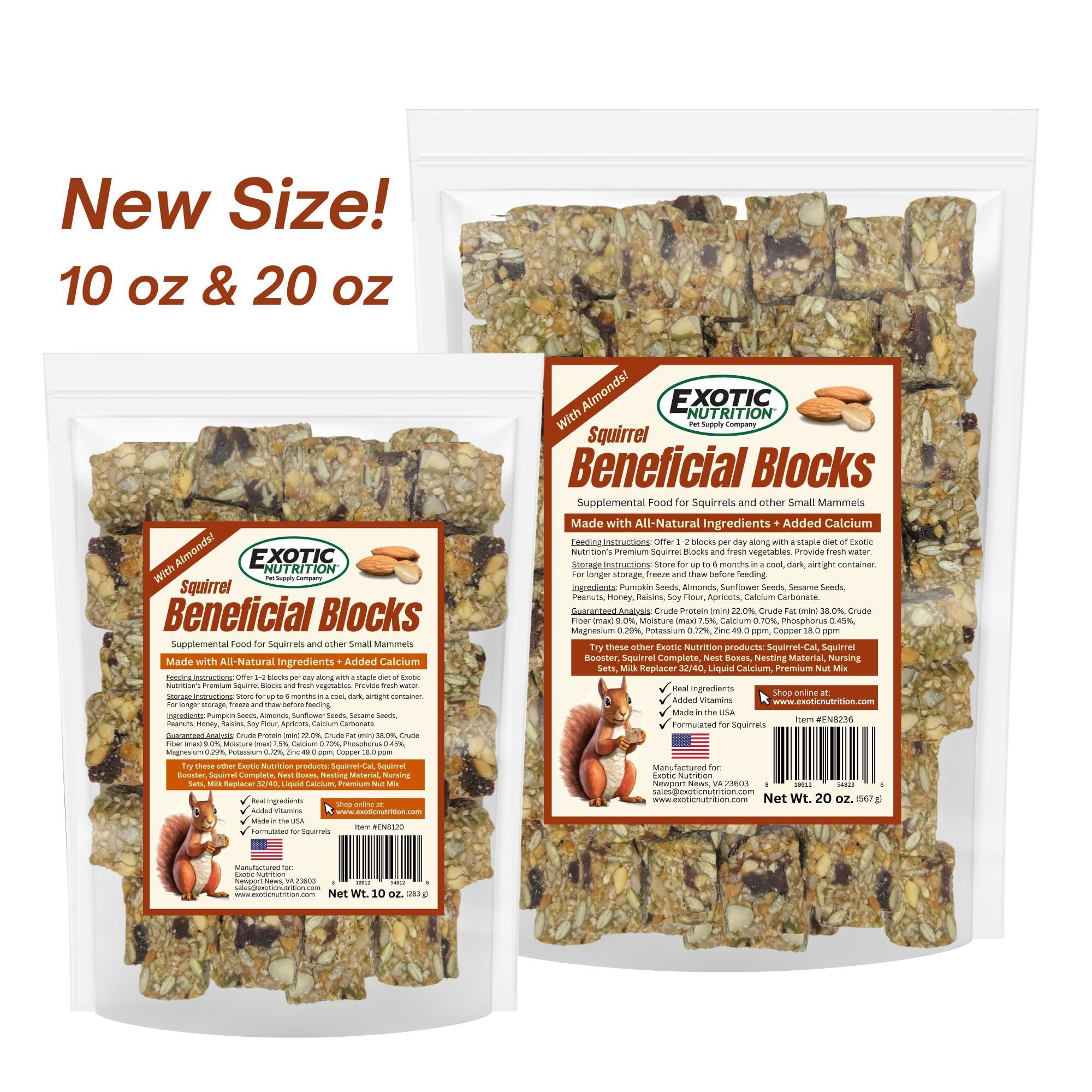 Exotic Nutrition Squirrel Beneficial Blocks storage note cool and dry for freshness