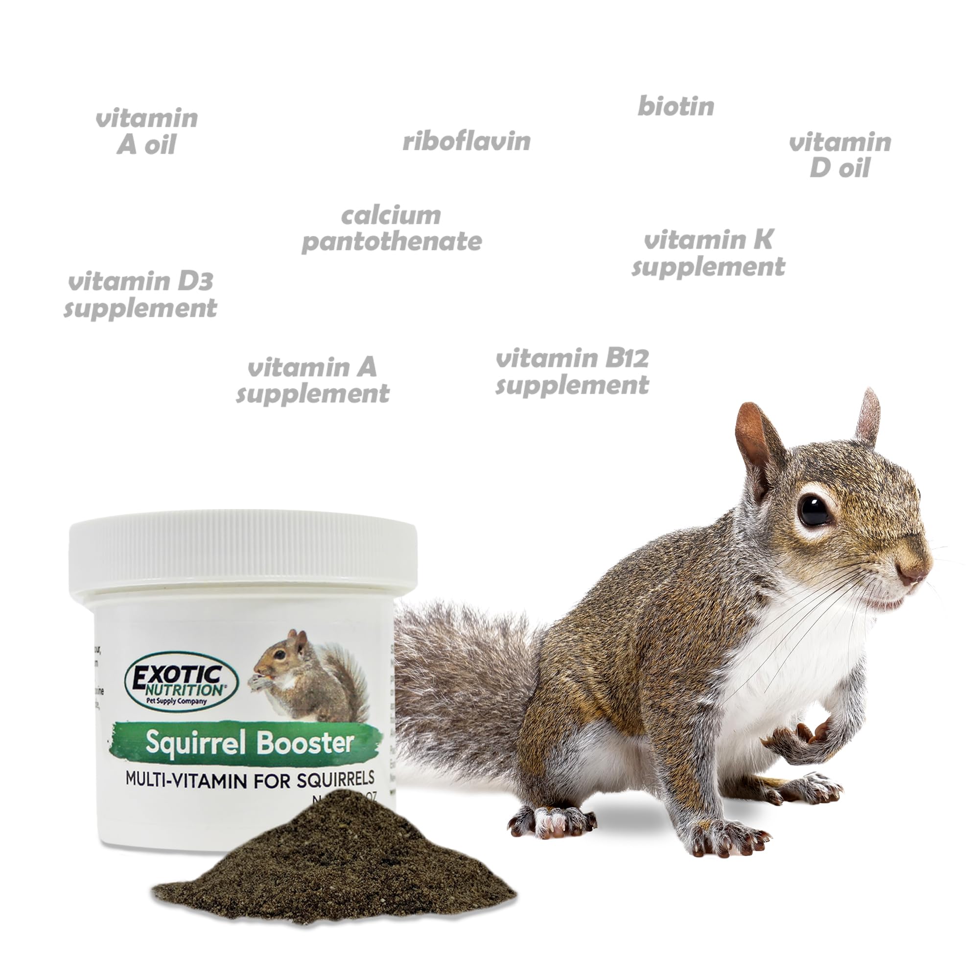 Exotic Nutrition Squirrel Booster packaging ready for convenient daily use.