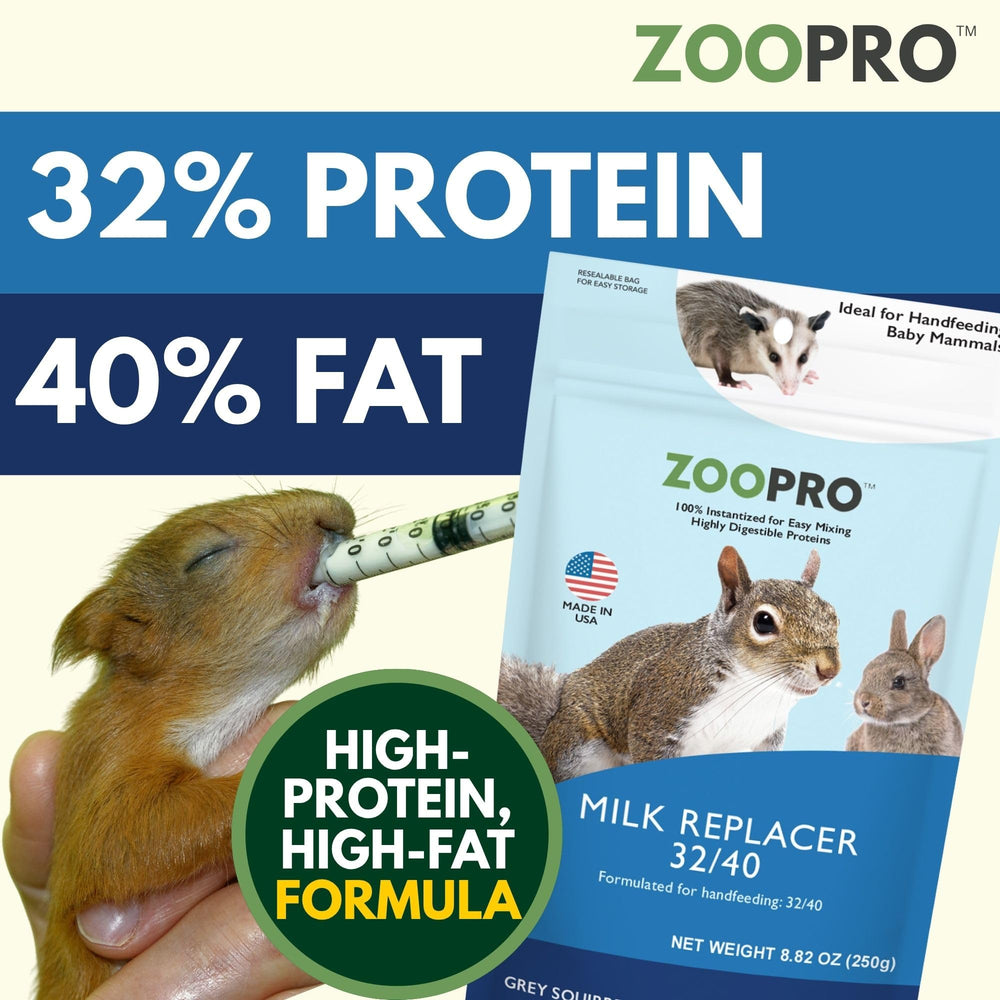 ZooPro milk replacer bottle with precise pour for easy feeding of baby squirrels
