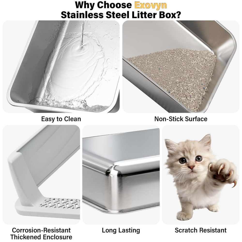 Exovyn odor-resistant steel box keeps the litter area fresh.
