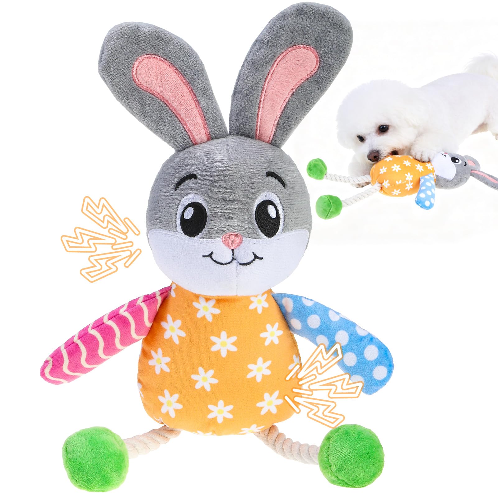 EXPAWLORER Easter Bunny dog toy with squeaker for interactive play
