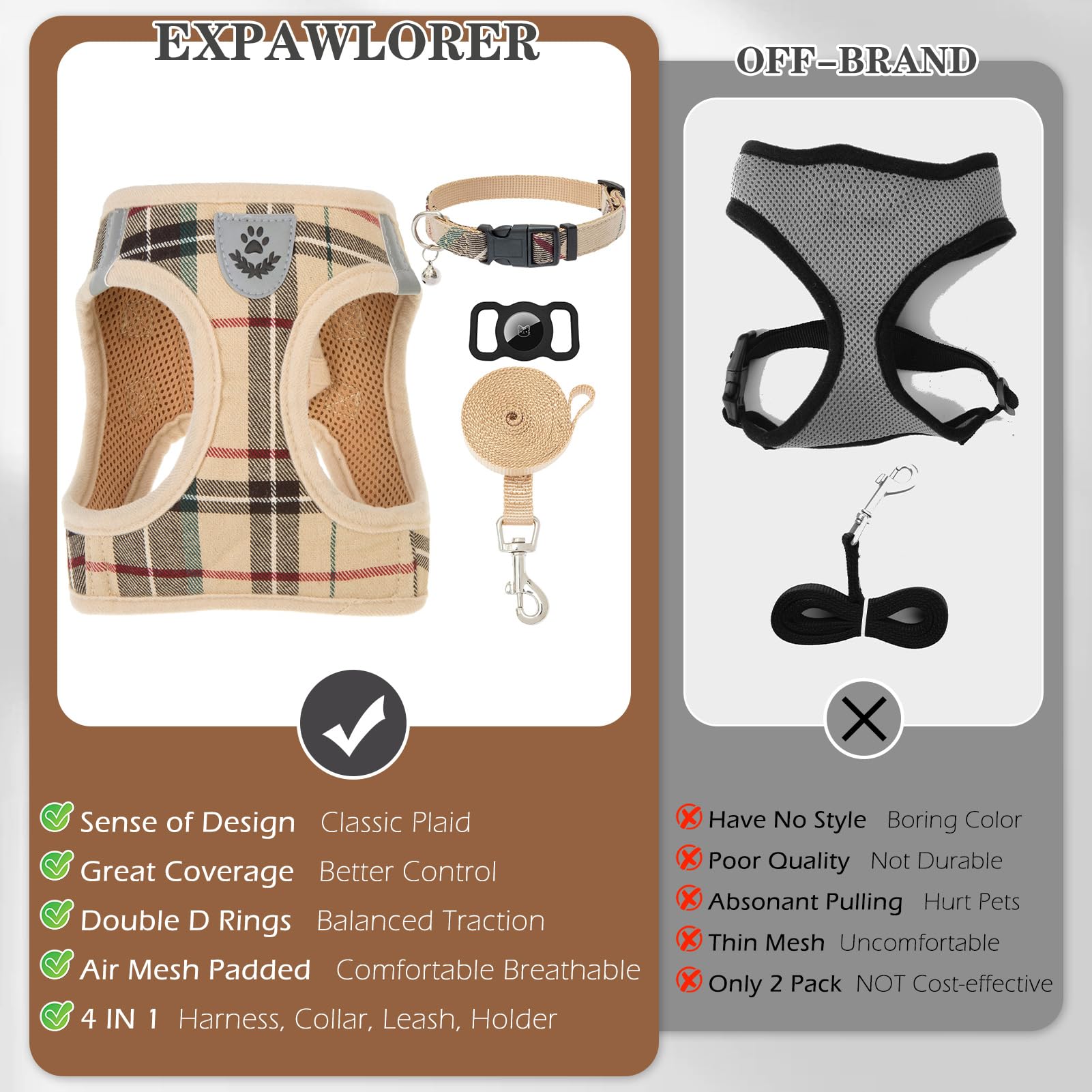 EXPAWLORER matching plaid dog collar and leash set for everyday use.