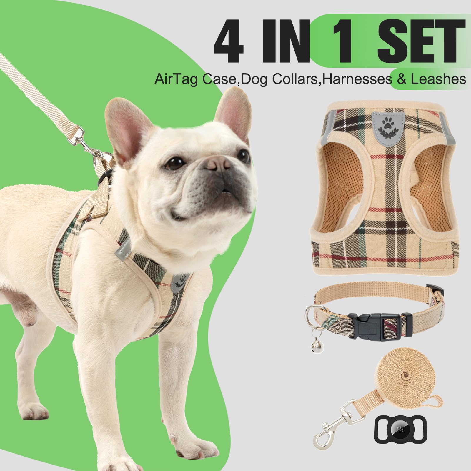 EXPAWLORER plaid harness shows adjustable chest girth for a precise fit.