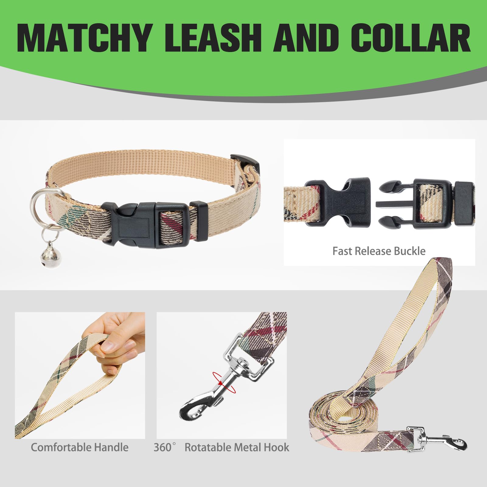 EXPAWLORER dog wearing plaid harness during outdoor walk.