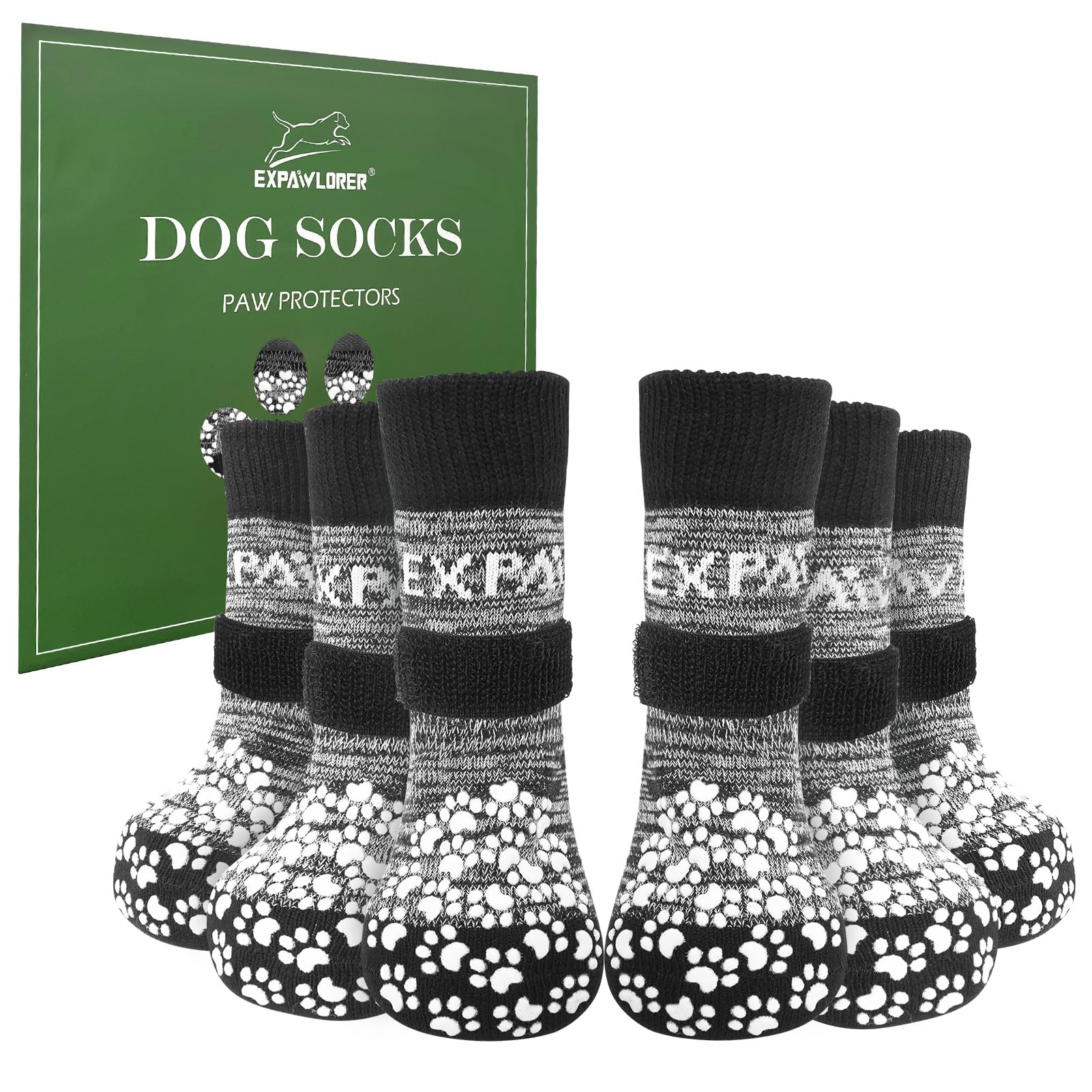 EXPAWLORER anti-slip dog socks prevent paw licking and improve traction on smooth floors.