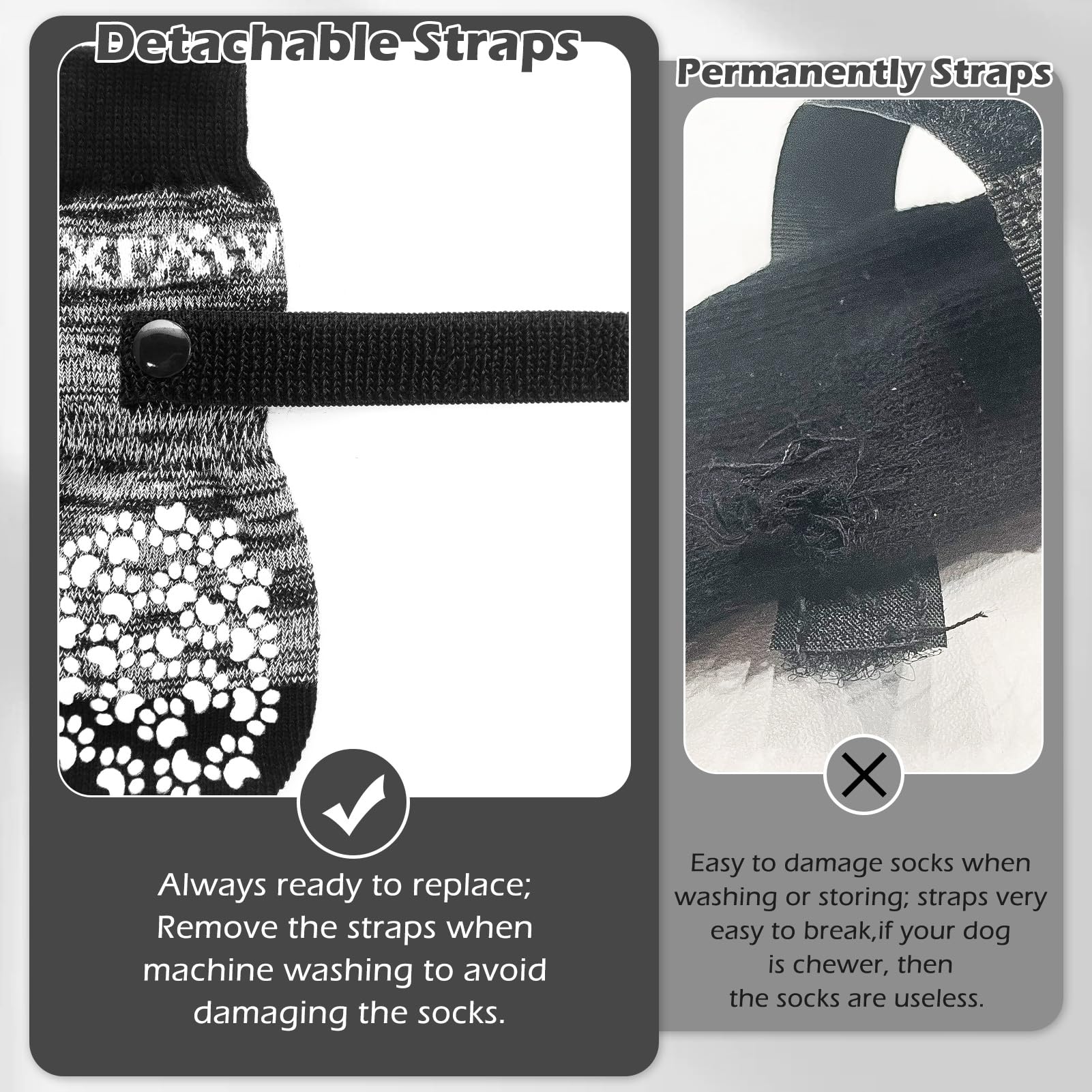 EXPAWLORER removable straps simplify washing and reuse of socks.
