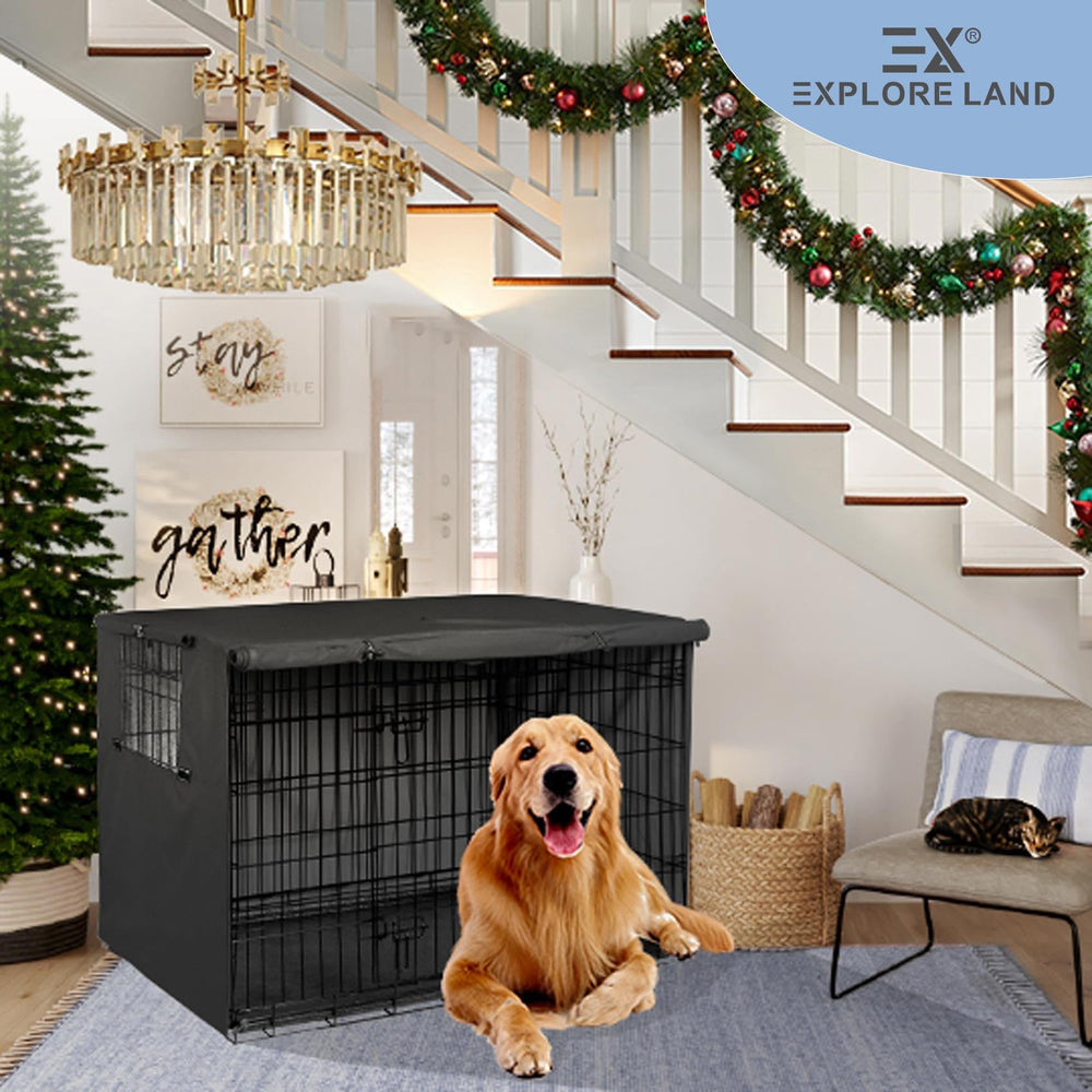 Explore Land dog crate cover bottom toggles secure the cover to the crate