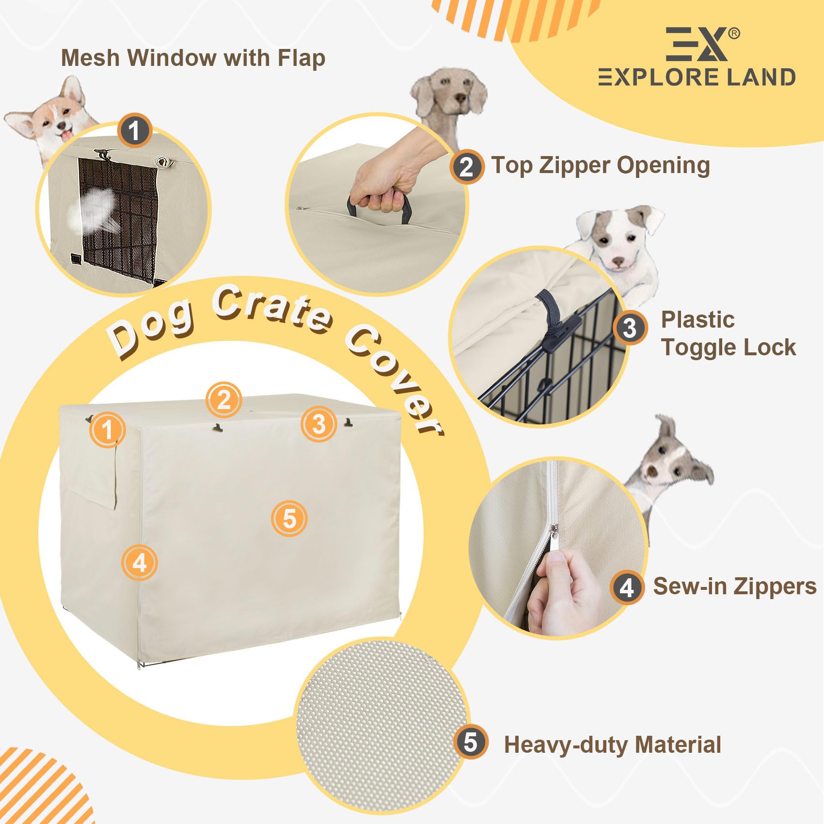 Explore Land crate cover light tan, back view emphasizes privacy and vented panels.