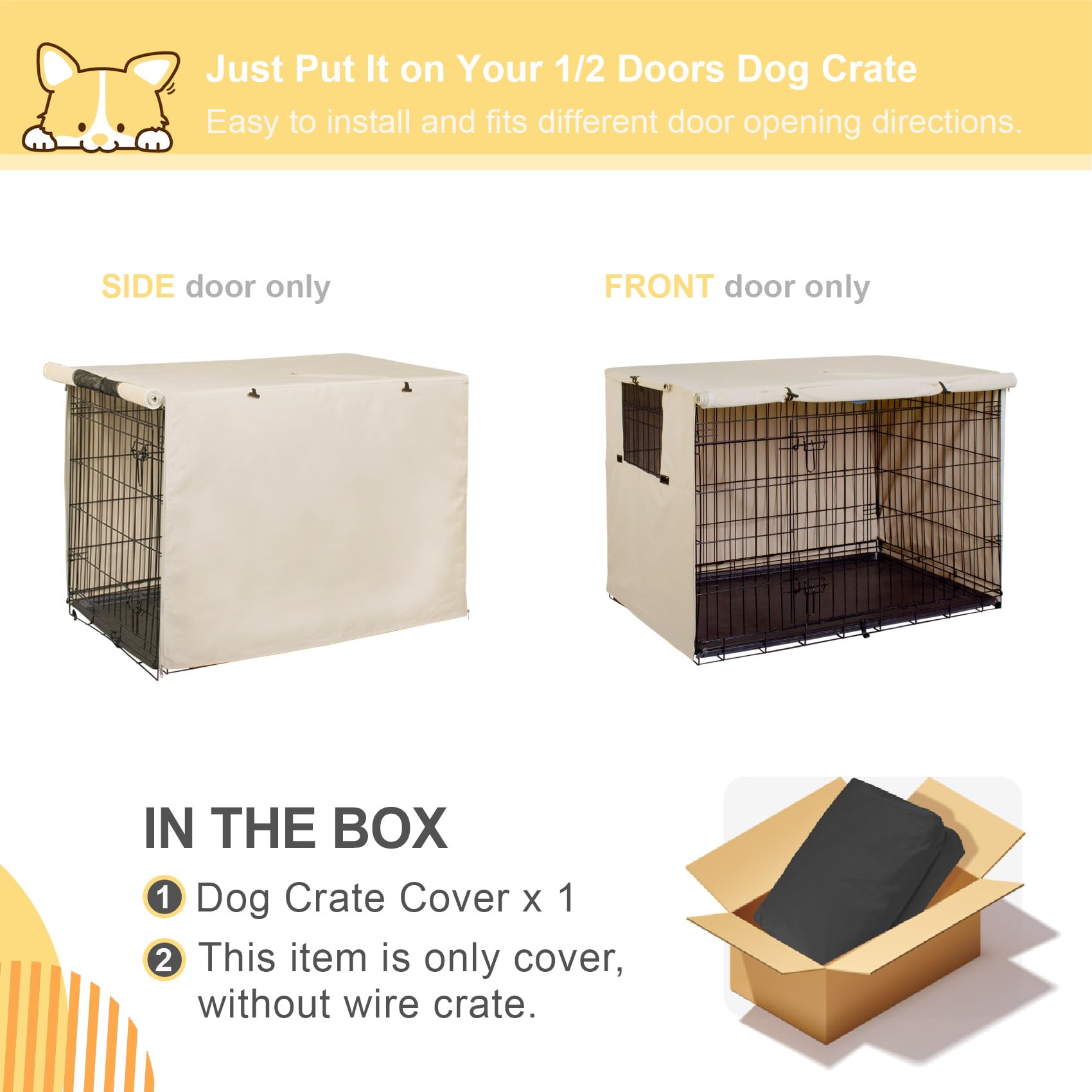 Explore Land crate cover light tan, front view highlights secure fit and easy access.
