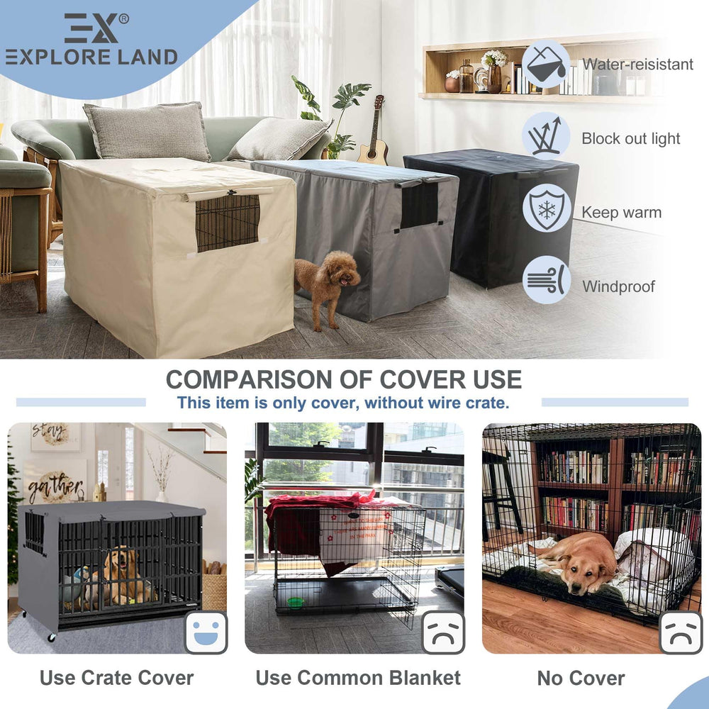 Explore Land mesh-ventilation dog crate cover offers adjustable visibility and airflow.
