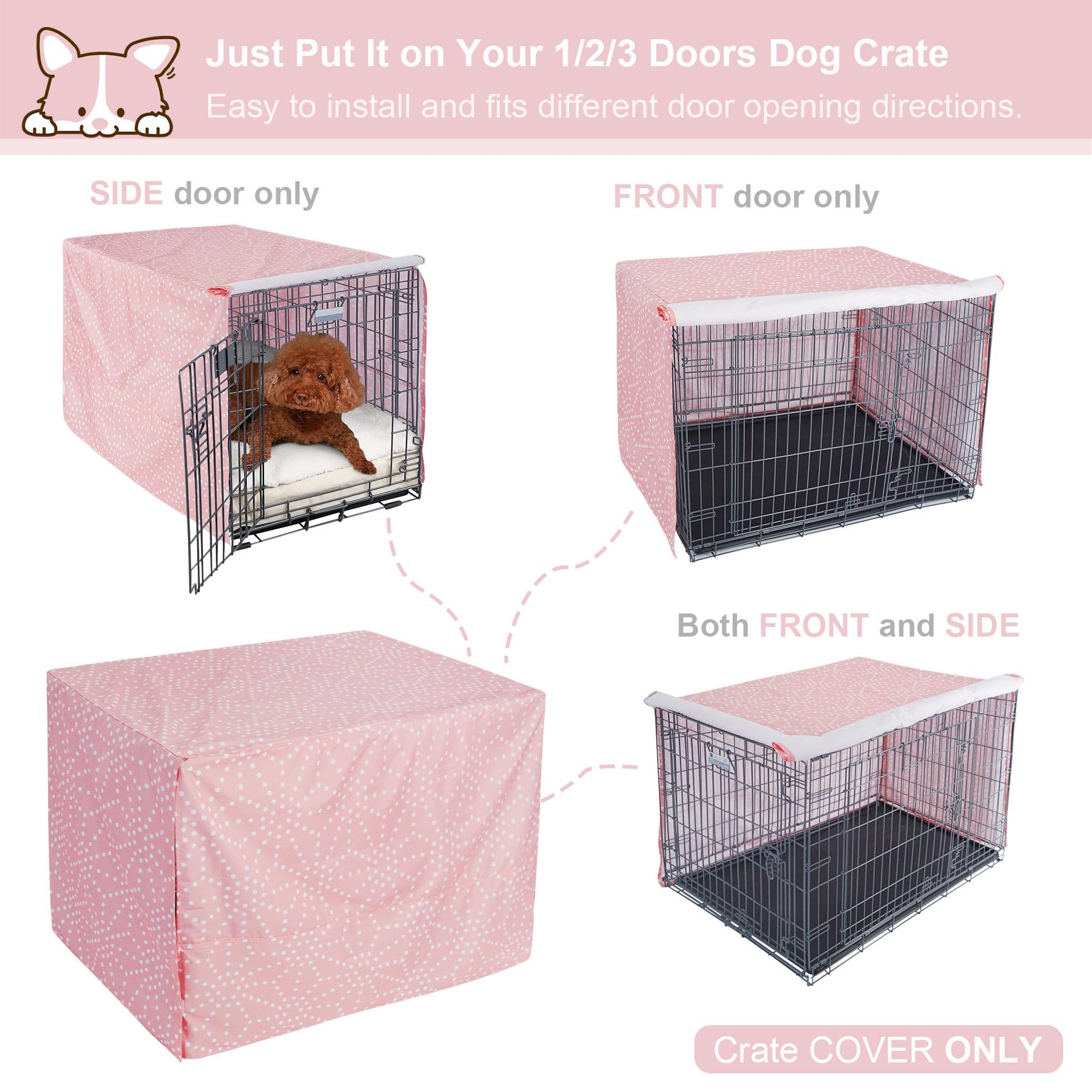 Explore Land universal-fit crate cover fits most 24-inch crates.