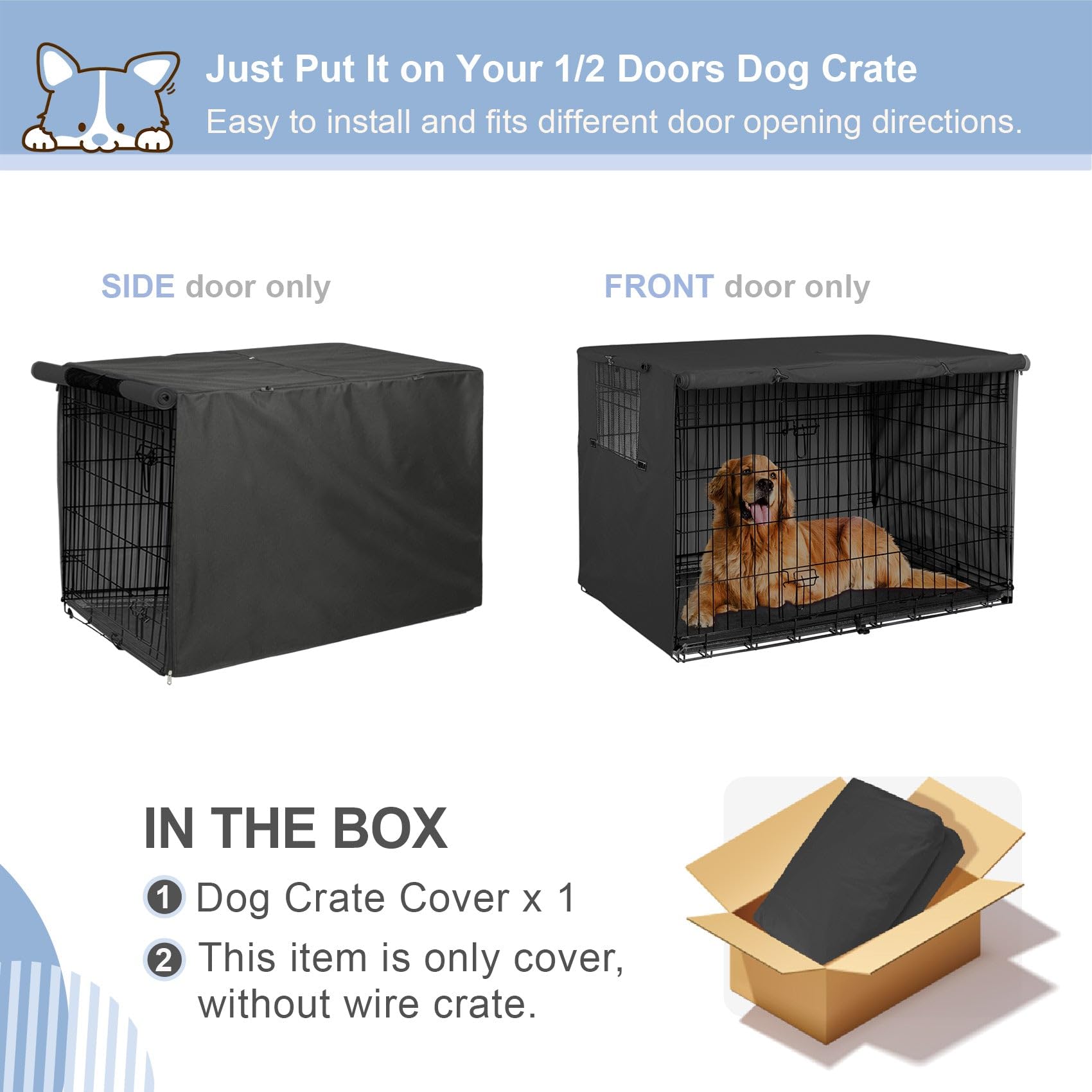 Explore Land dog crate cover with universal fit for 36-inch crates, easy setup.