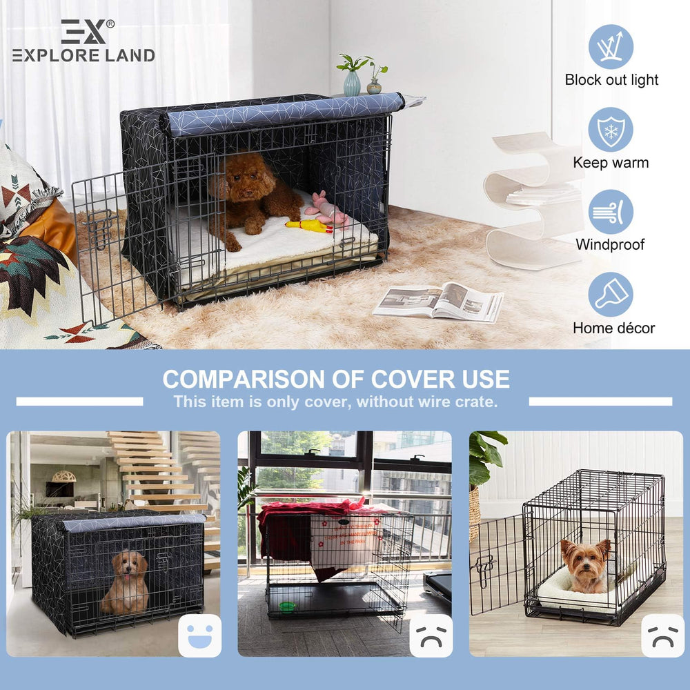 Explore Land Pattern Dog Crate Cover back view shows breathable openings for airflow