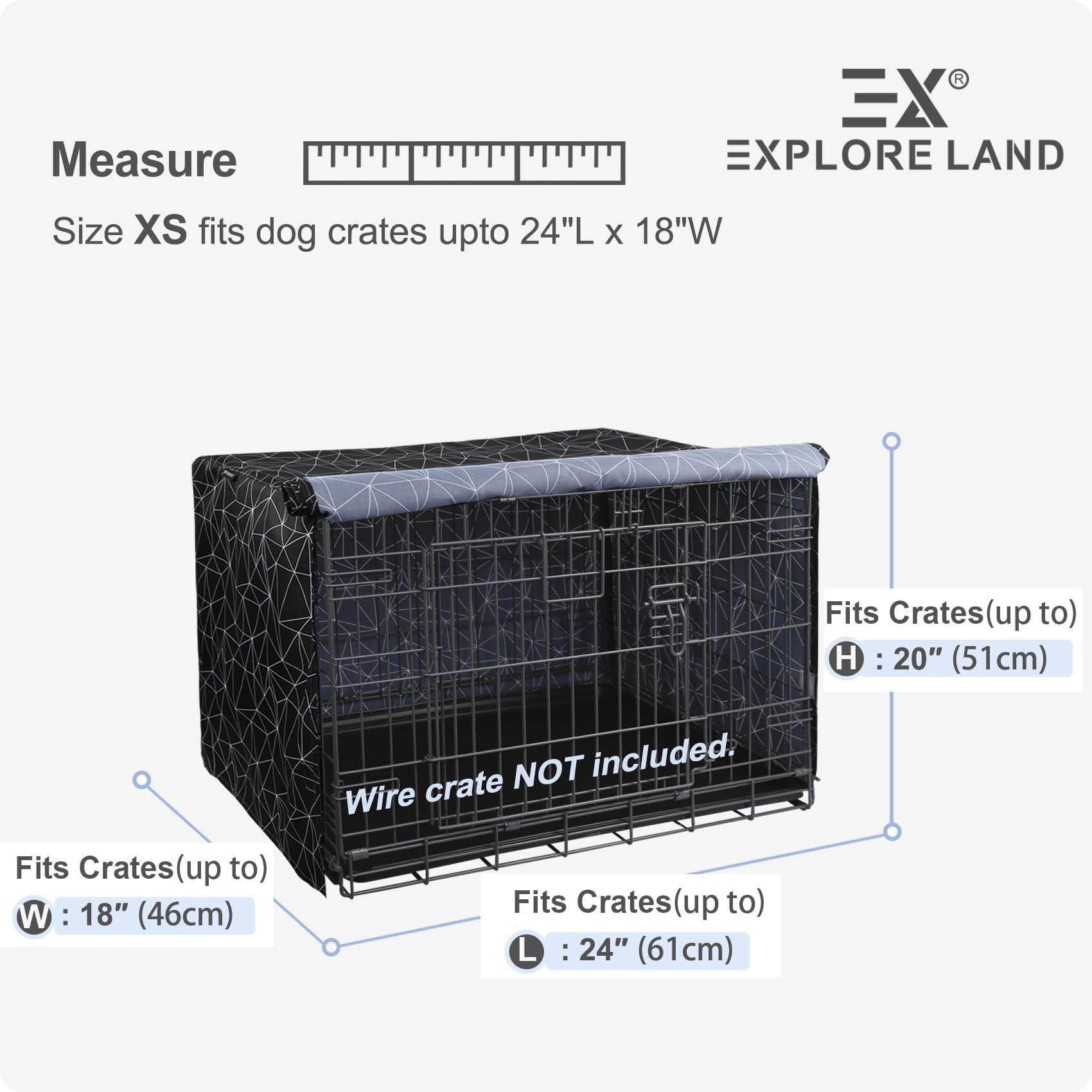 Explore Land Pattern Dog Crate Cover side view blends with decor and blocks sun