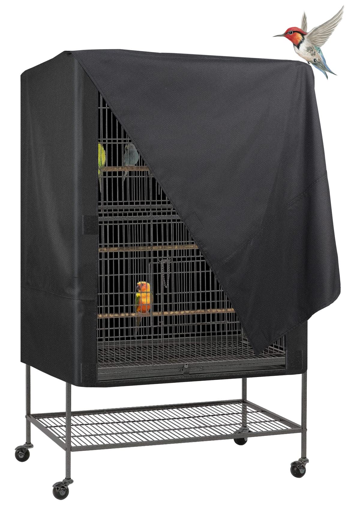 Explore Land Pet Cage Cover, front view, showcasing privacy and sun protection for your bird