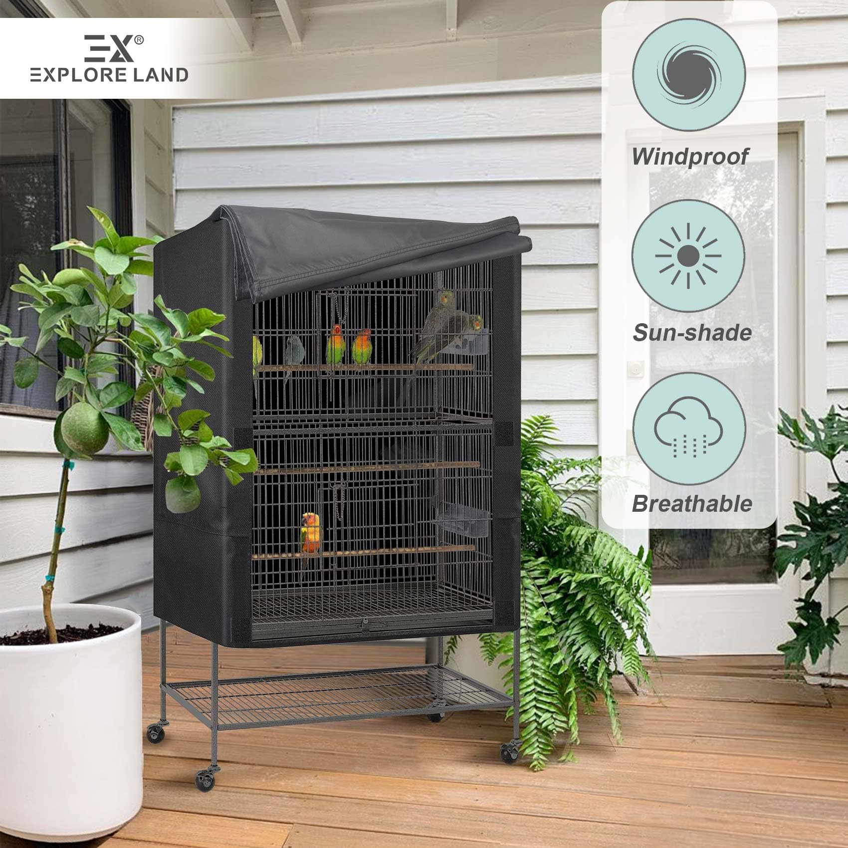 Explore Land Pet Cage Cover water-repellent material protects against rain and dampness