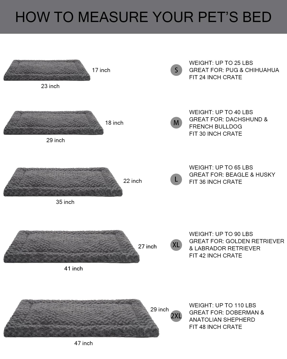 Exsnugy rectangle pad fits crates beds or elevated surfaces for comfy rest.