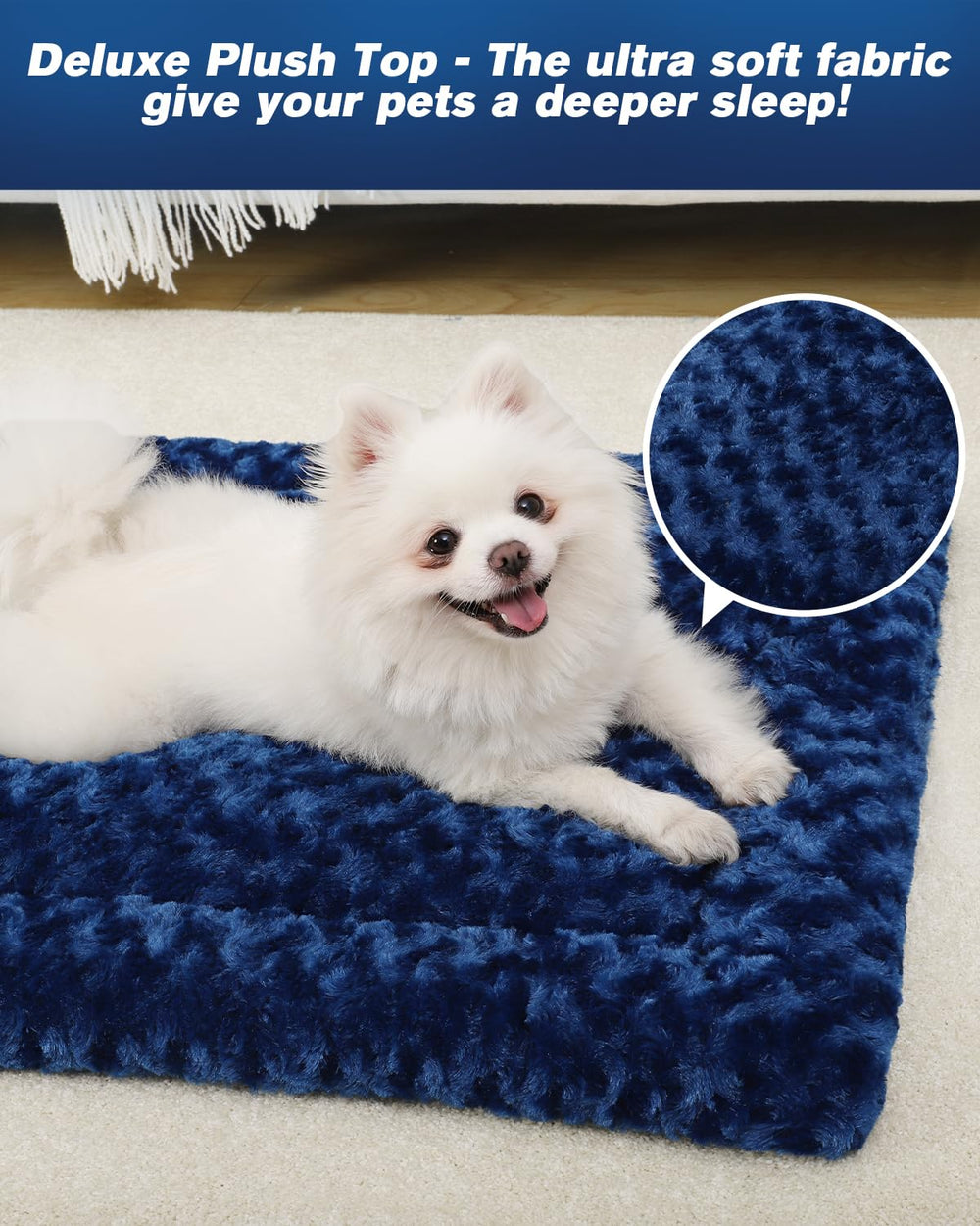 Exsnugy crate pad close-up showing soft fluffy texture for calm time