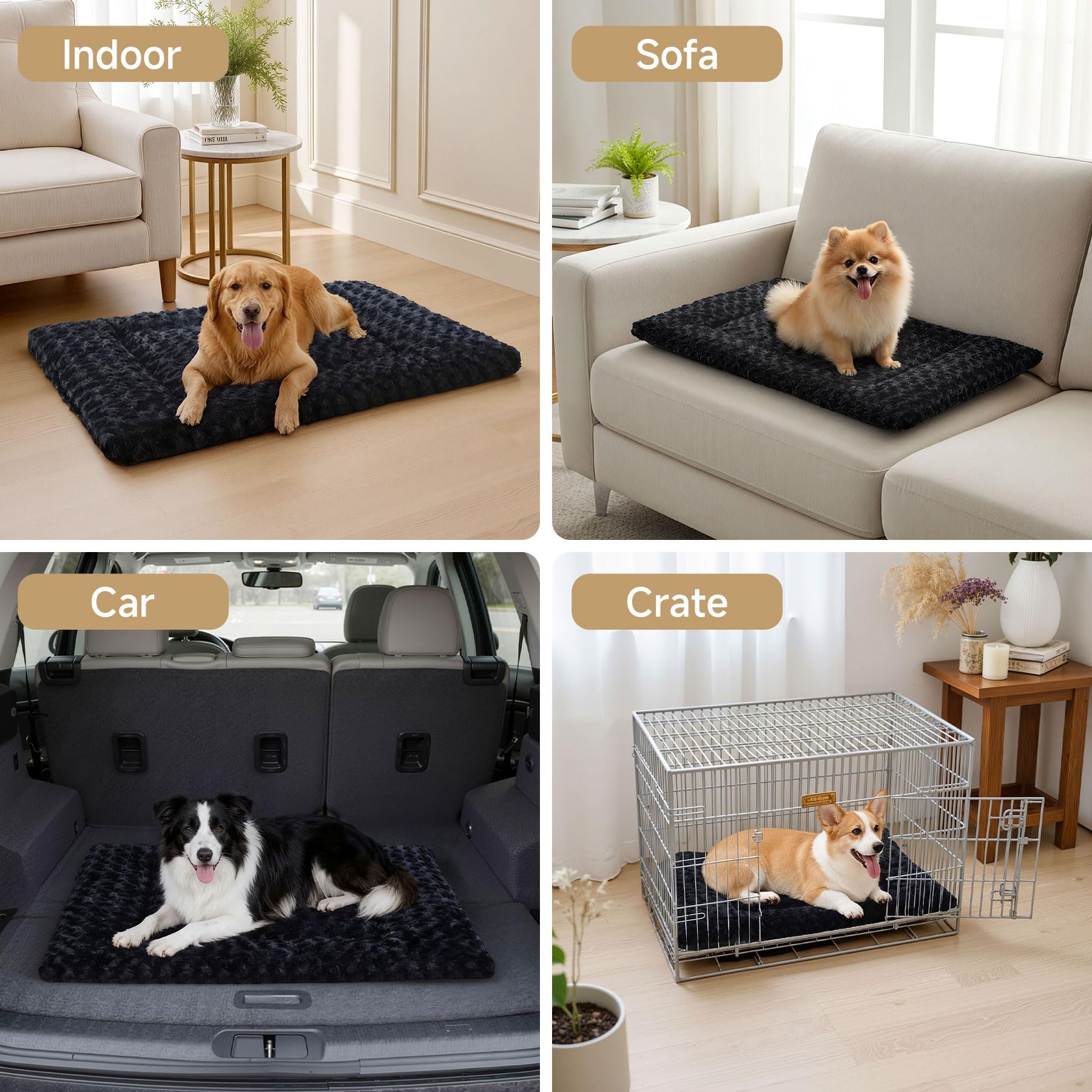 Exsnugy dog bed mat showing non-slip bottom for secure placement on crates and floors