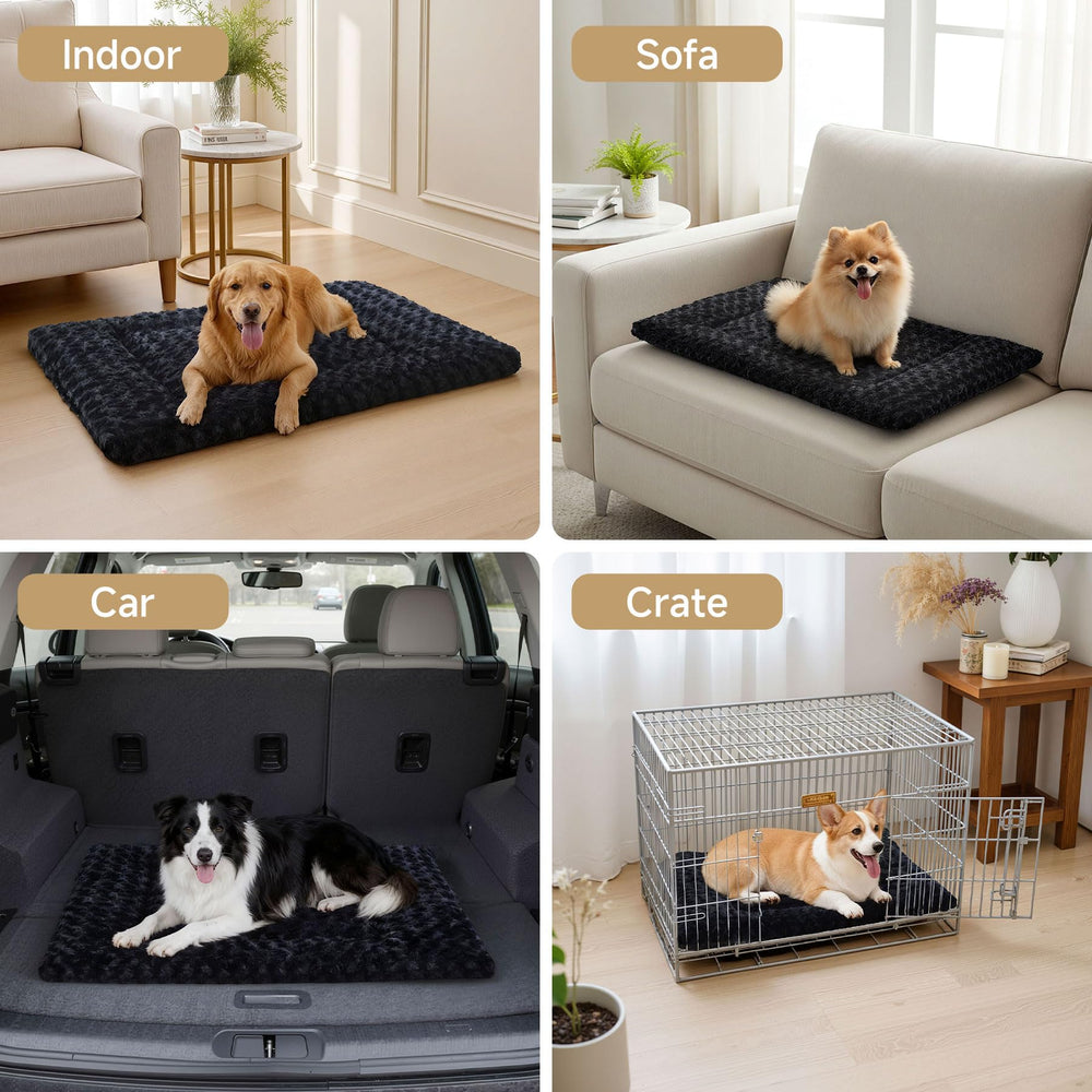 Exsnugy dog bed mat showing non-slip bottom for secure placement on crates and floors