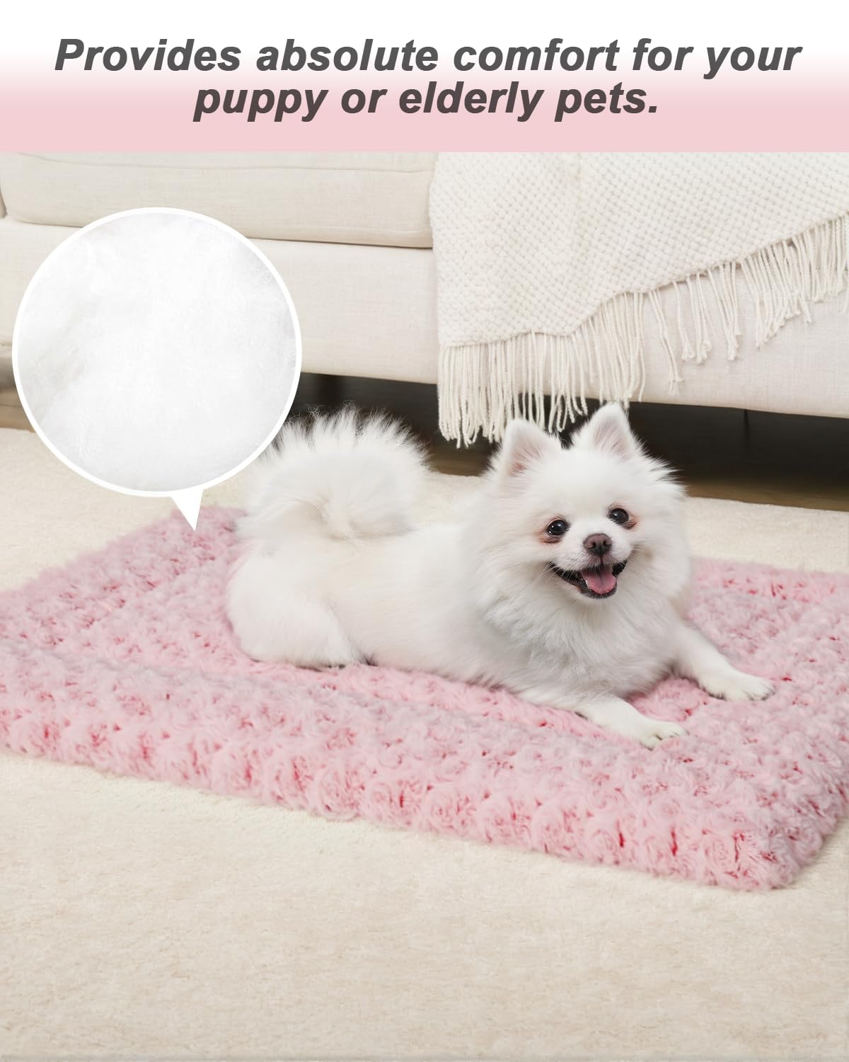 Exsnugy dog crate pad pink showing generous size and supportive padding for dogs.